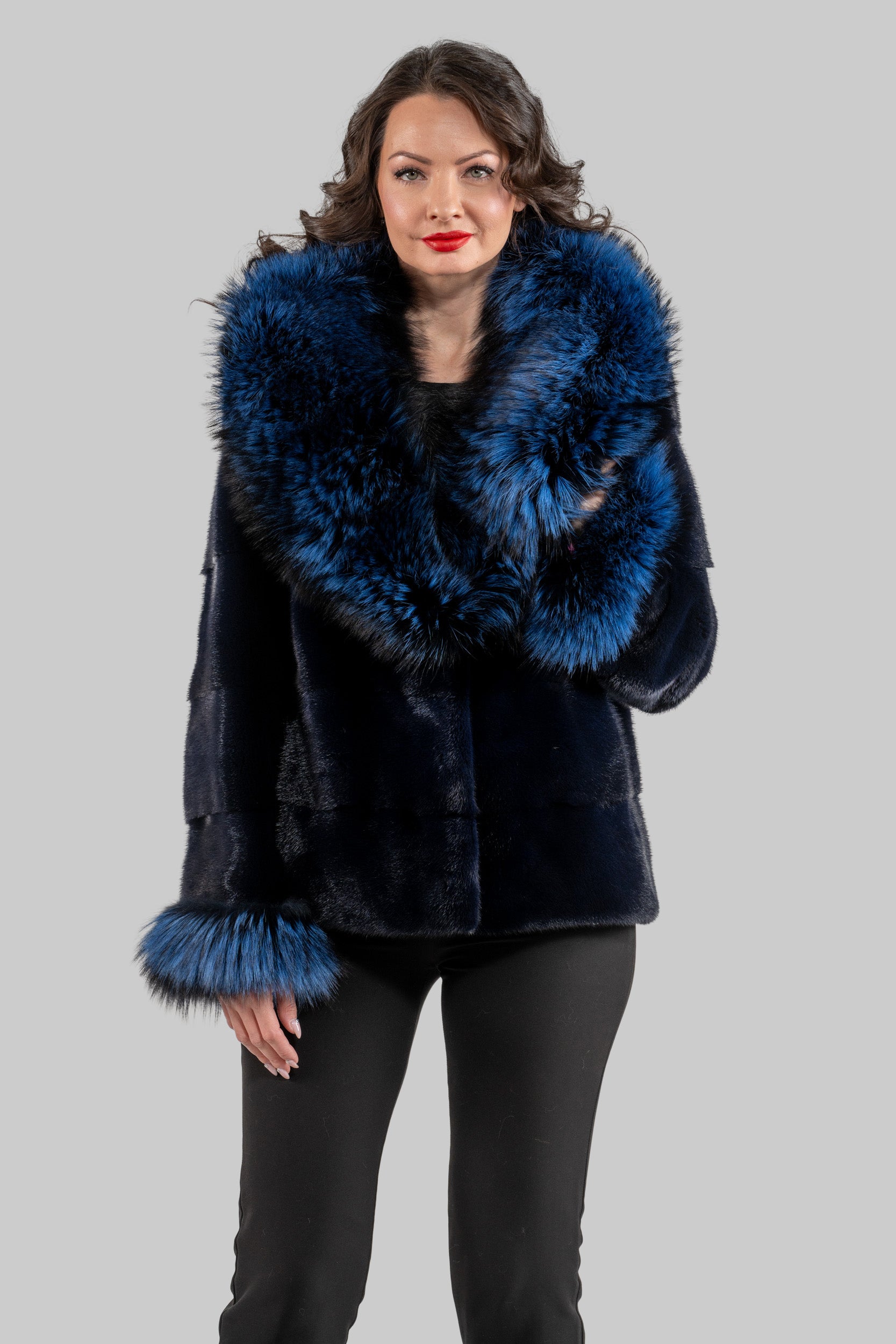 Purple Mink Jacket with Fox Trimmed Shawl Collar P/K13C528C17