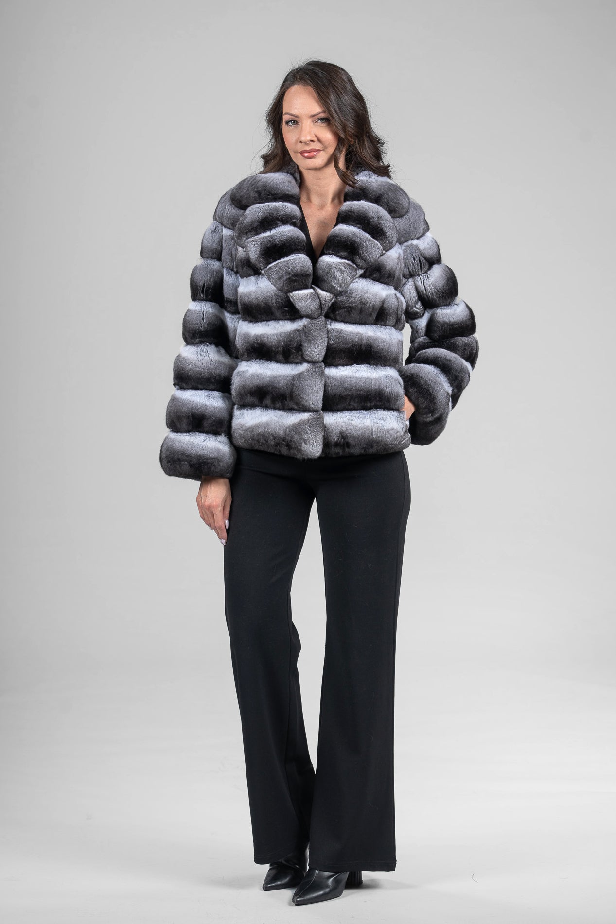 Natural Chinchilla Jacket with Notch Collar P/K13C528S20