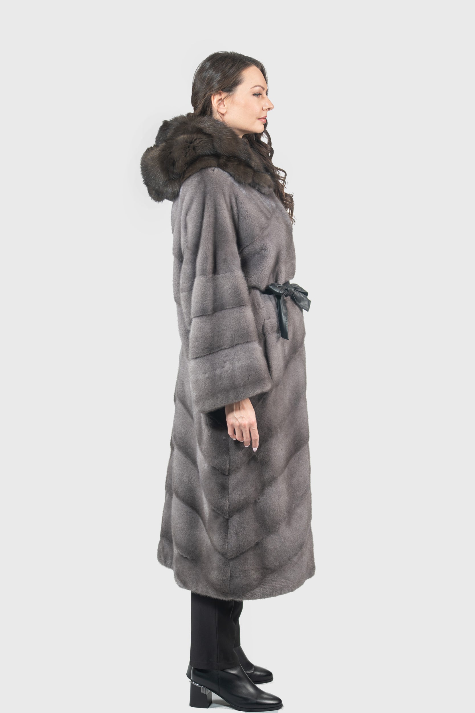 Grey Moon Mink Coat with Russian Sable Hood A/K13C850