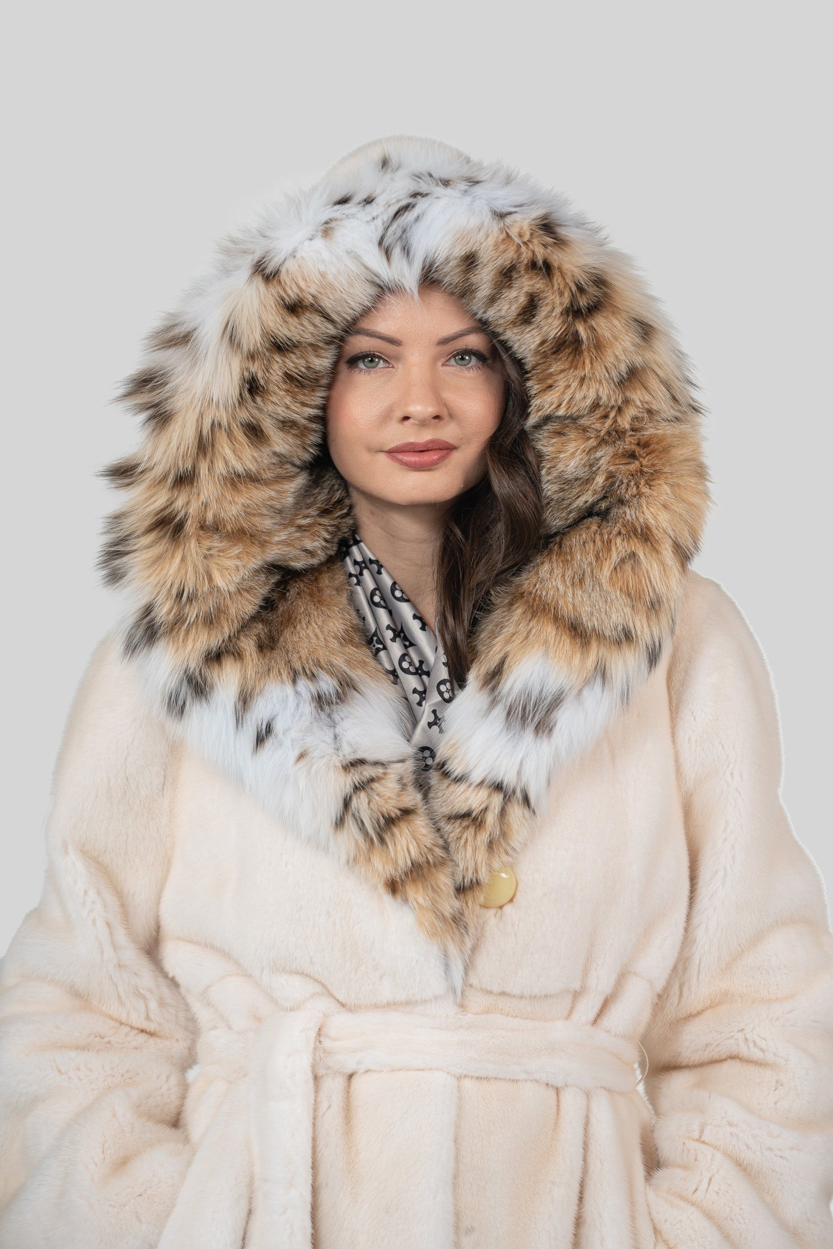 Pearl Mink Coat with Bobcat Hood S/S13C978