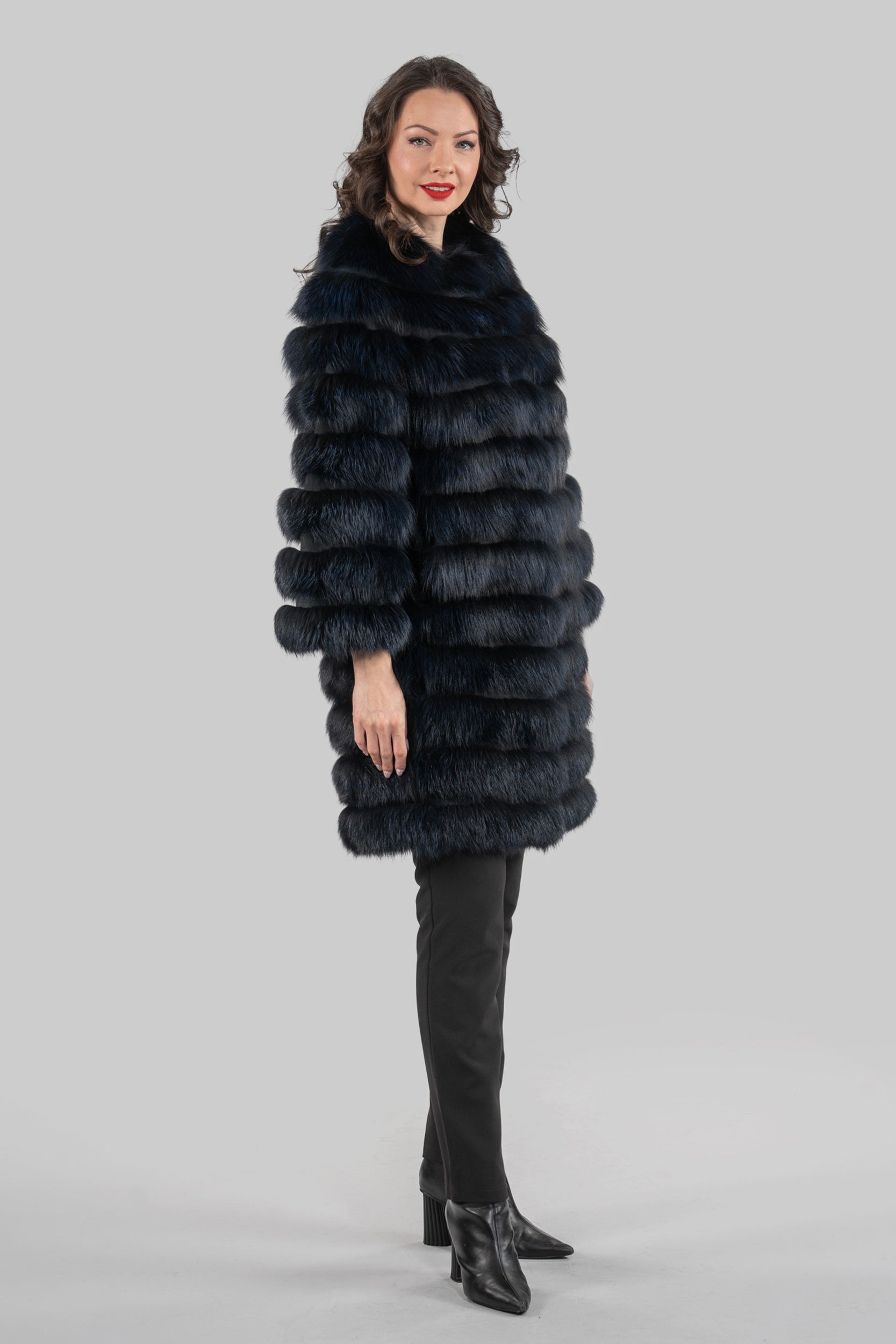 Blue Black Fox Collarless Half Coat R/K13C520