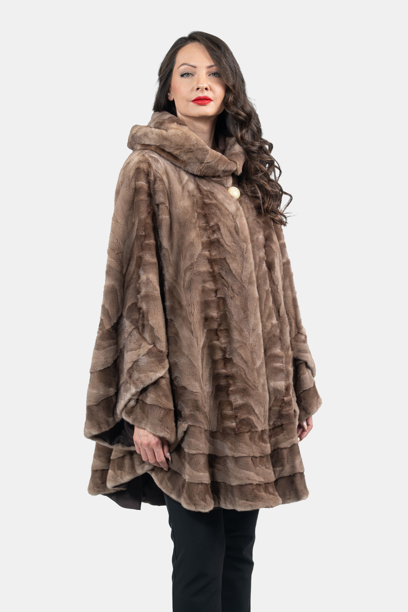 Pastel Mink Pieced Hooded Half Coat 2550H