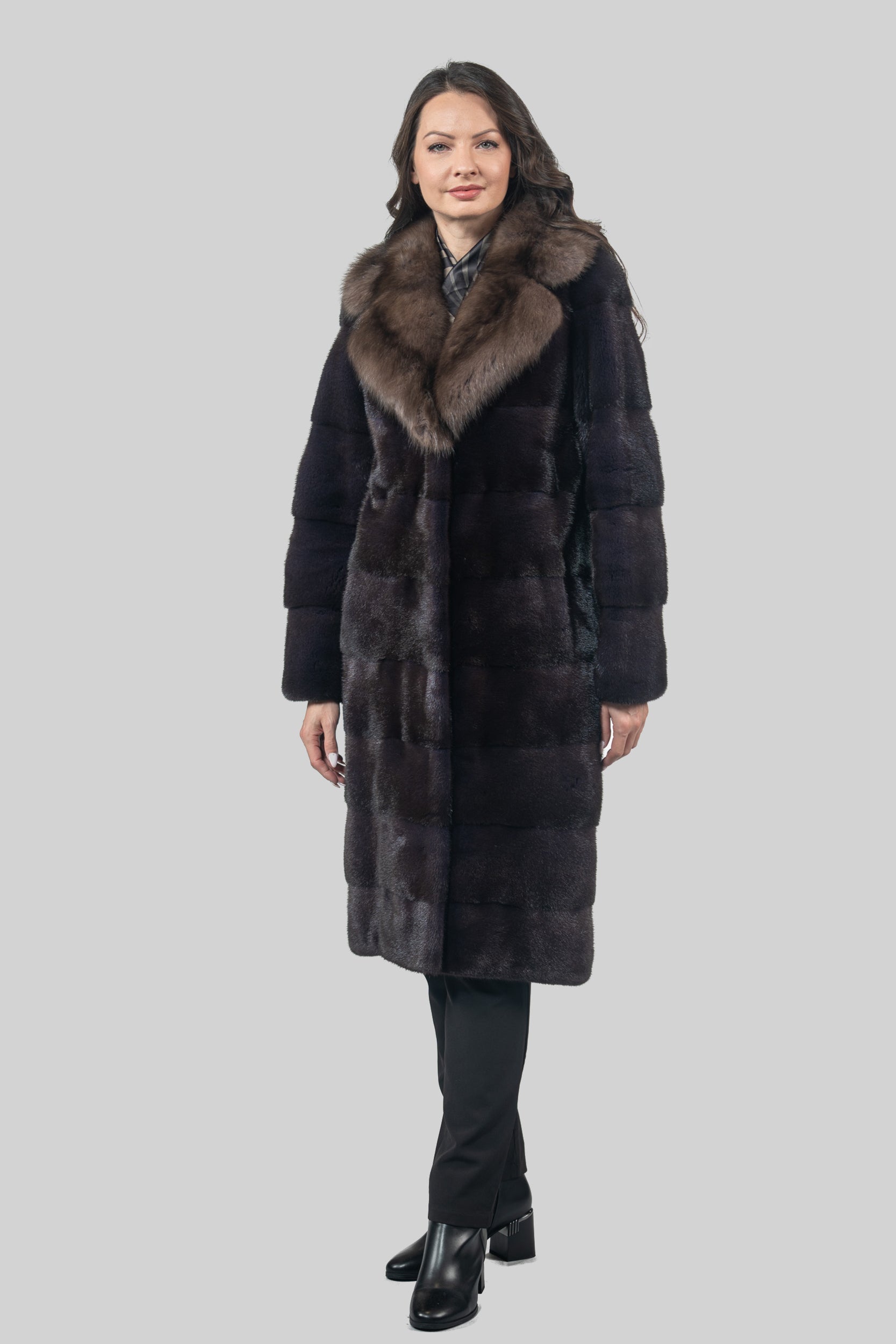 Aubergine Mink Half Coat with Russian Sable Notch Collar P/K13c530s20