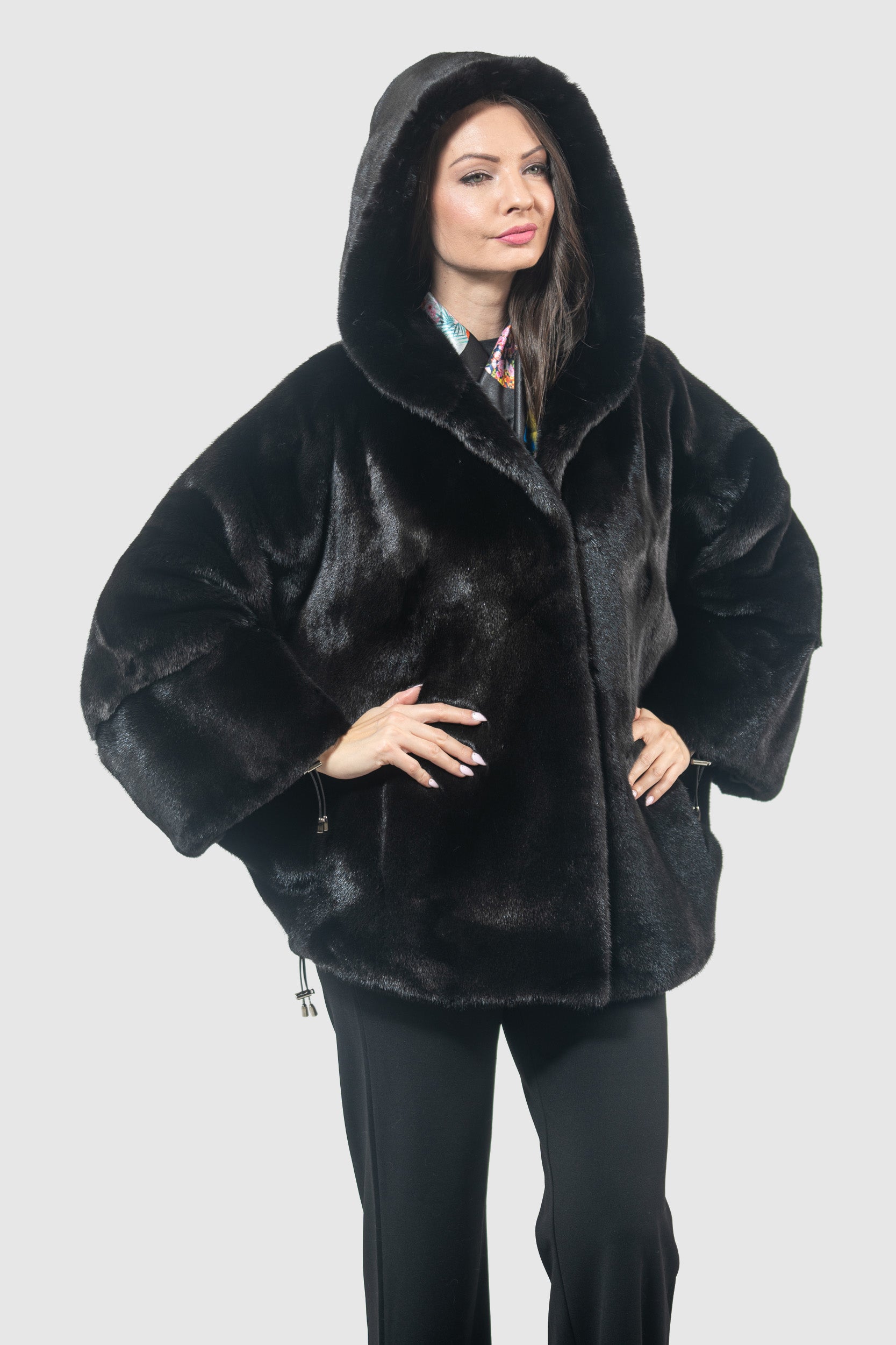 Black Mink Jacket with Hood L/OR5