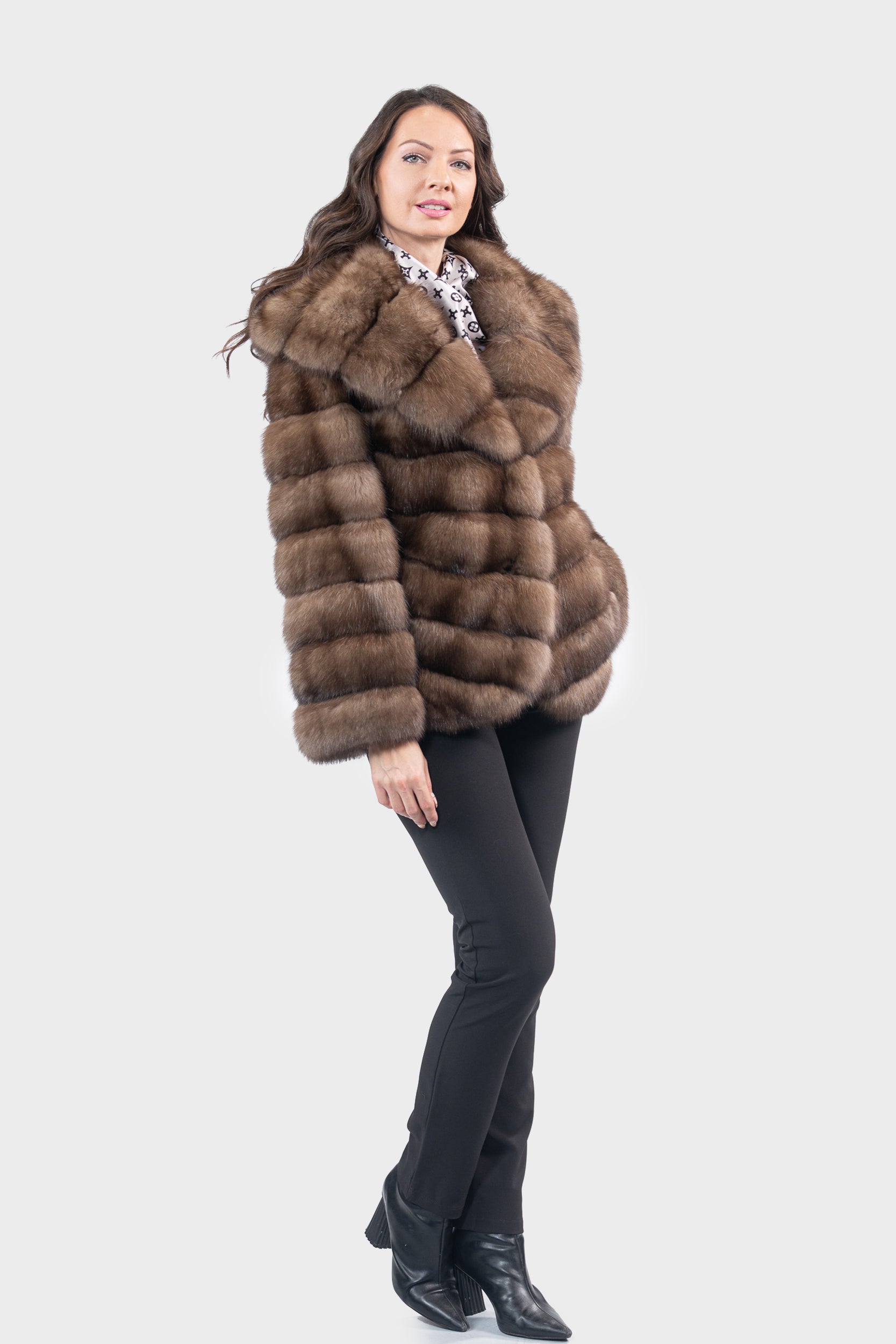 Grafite Russian Sable Half Coat with Hood V/K13C540o