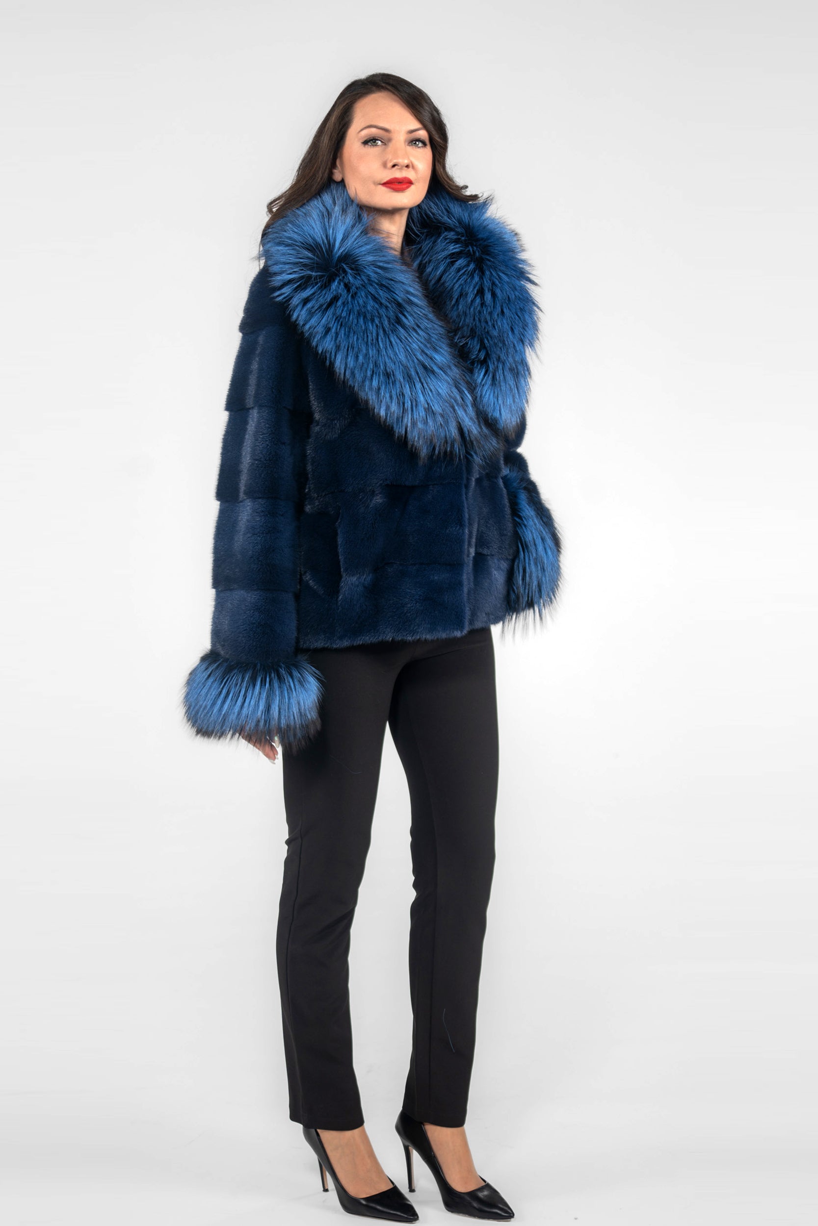 Blue Jean Mink Jacket with Fox Notch Collar P/K13C528S20