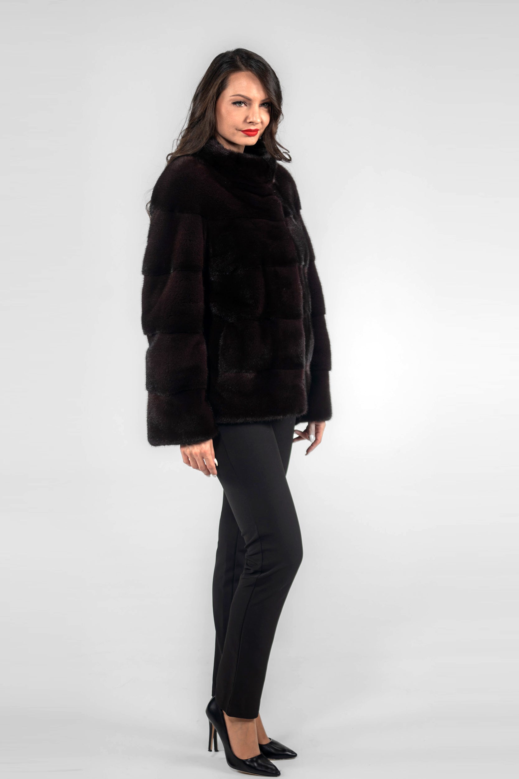 Bordeaux Mink Jacket with Stand Collar P/K13C528