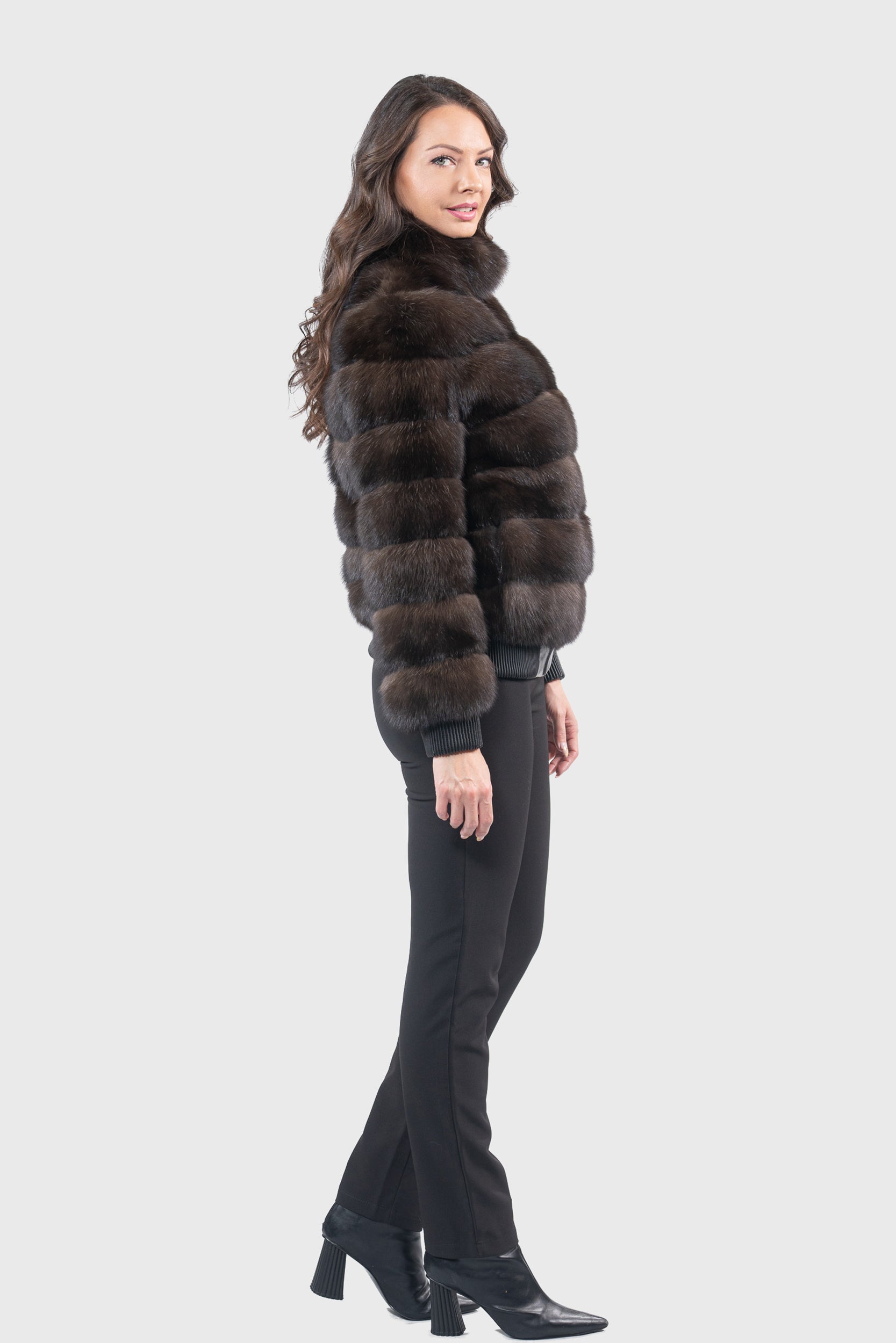 Reversible Dark Russian Sable Bomber Jacket with Stand Collar P/K228