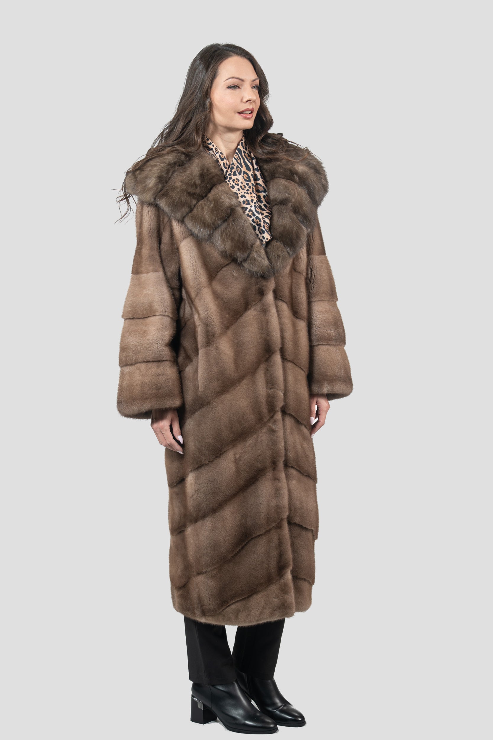 Pastel Mink Coat with Russian Sable Hood A/K13C850