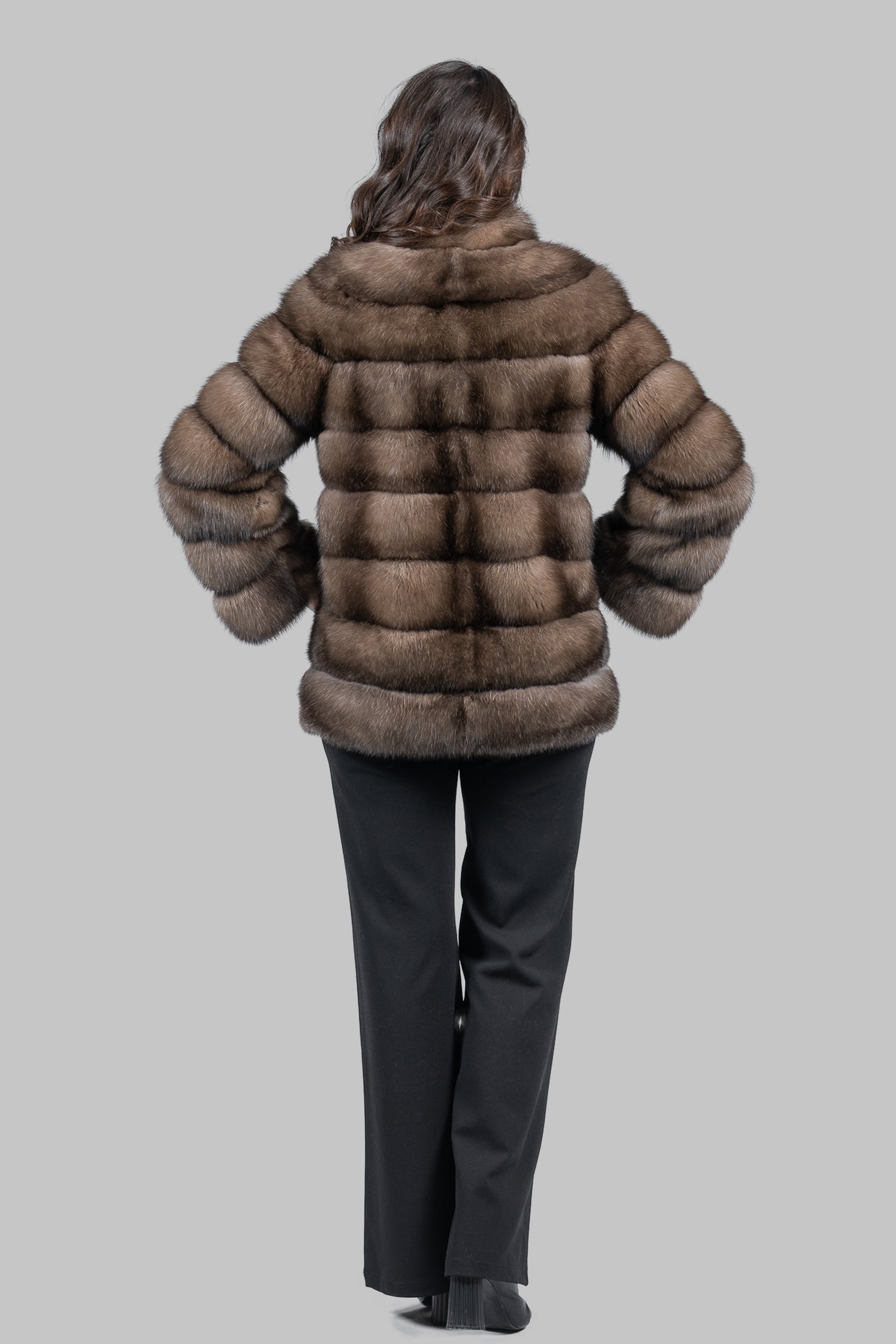 Platino Russian Sable Horizontal Half Coat with Stand Collar P/K13C530