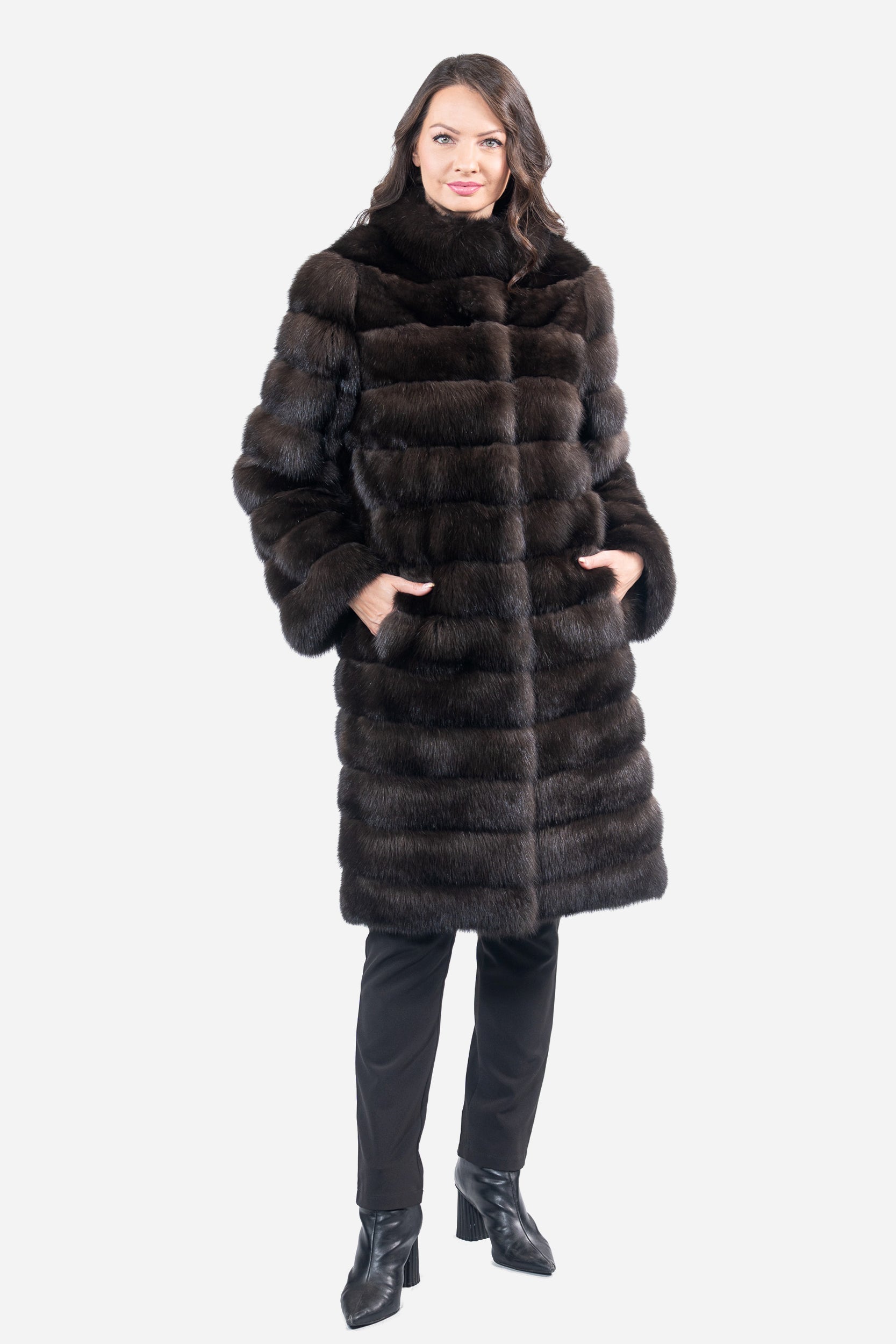 Dark Russian Sable Coat with Stand Collar P/K13C530