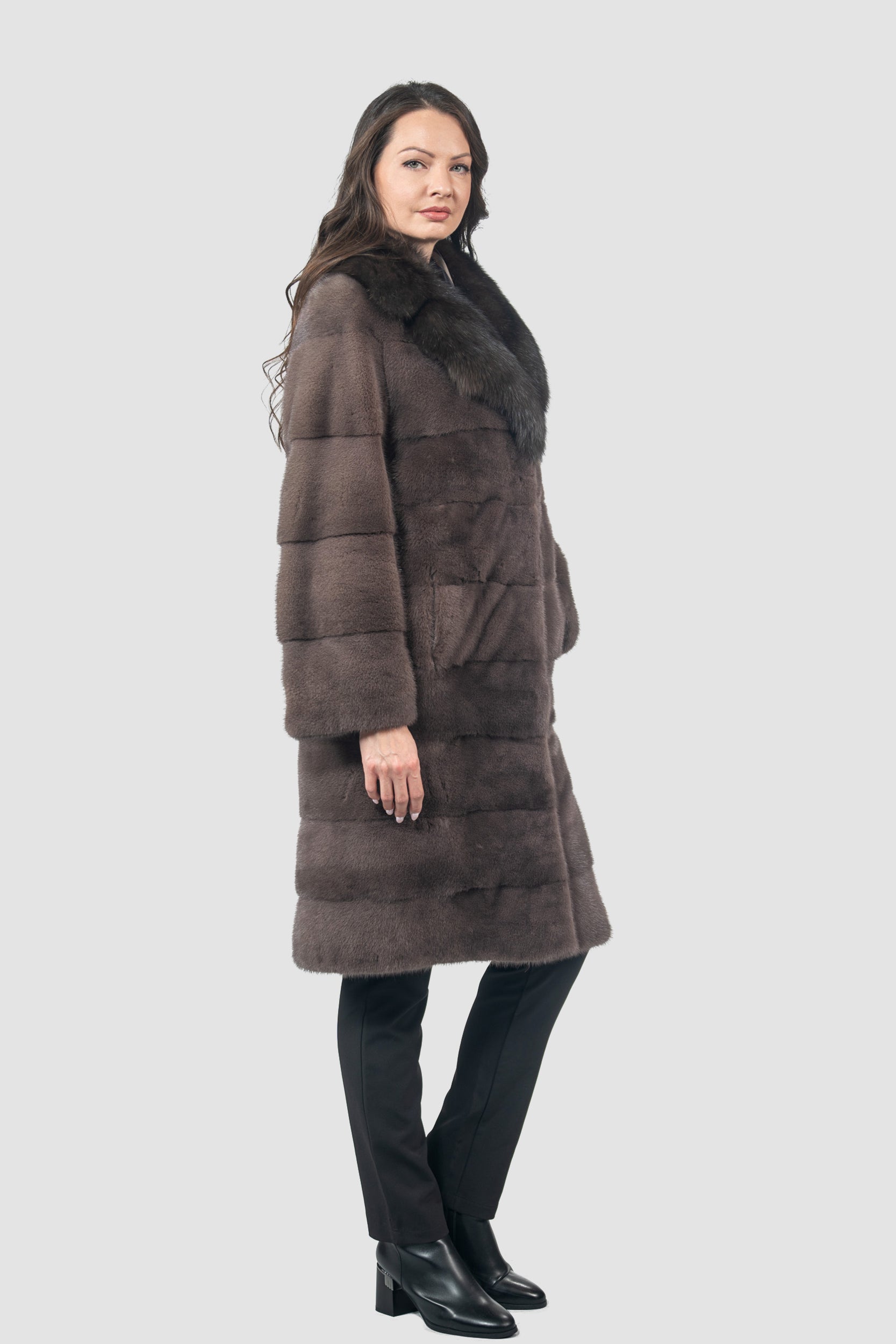 Wood Mink Half Coat with Russian Sable Notch Collar P/K13c530s20
