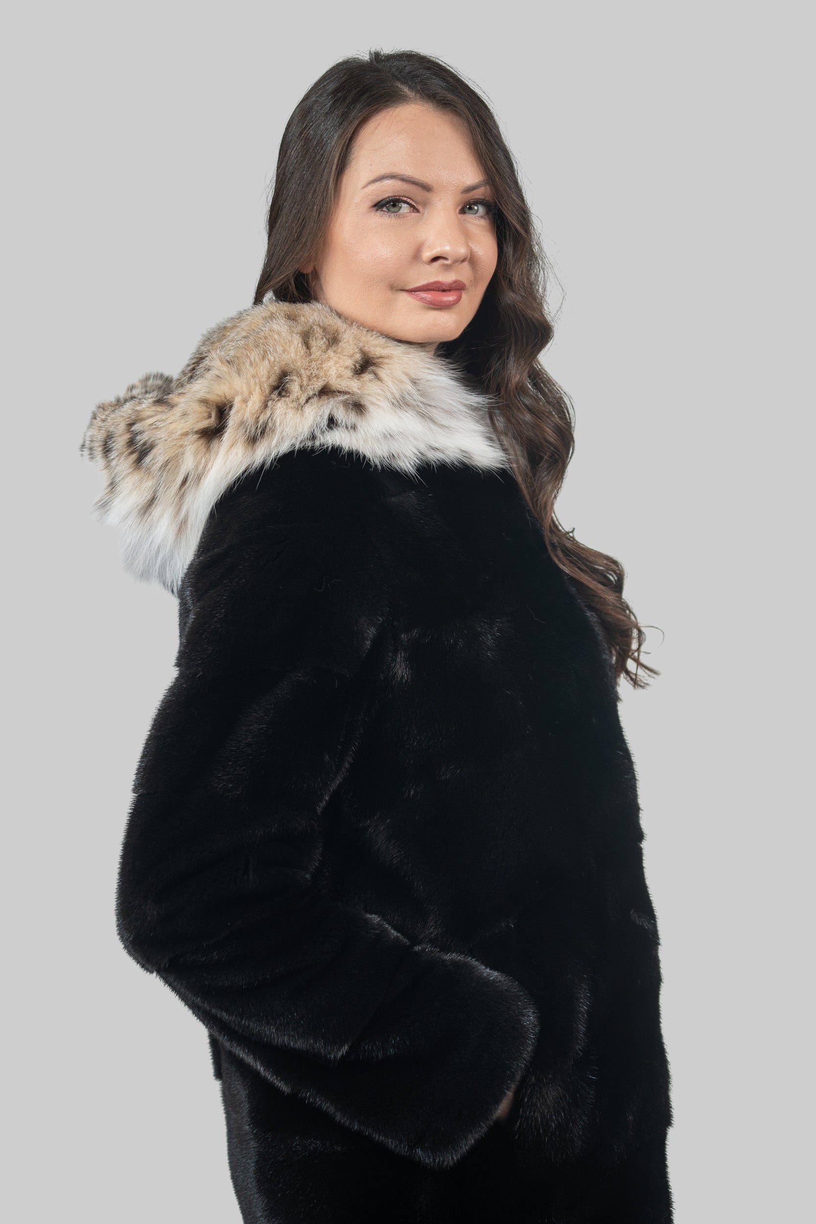 Blackglama Mink Half Coat with Bobcat Hood P/K19134
