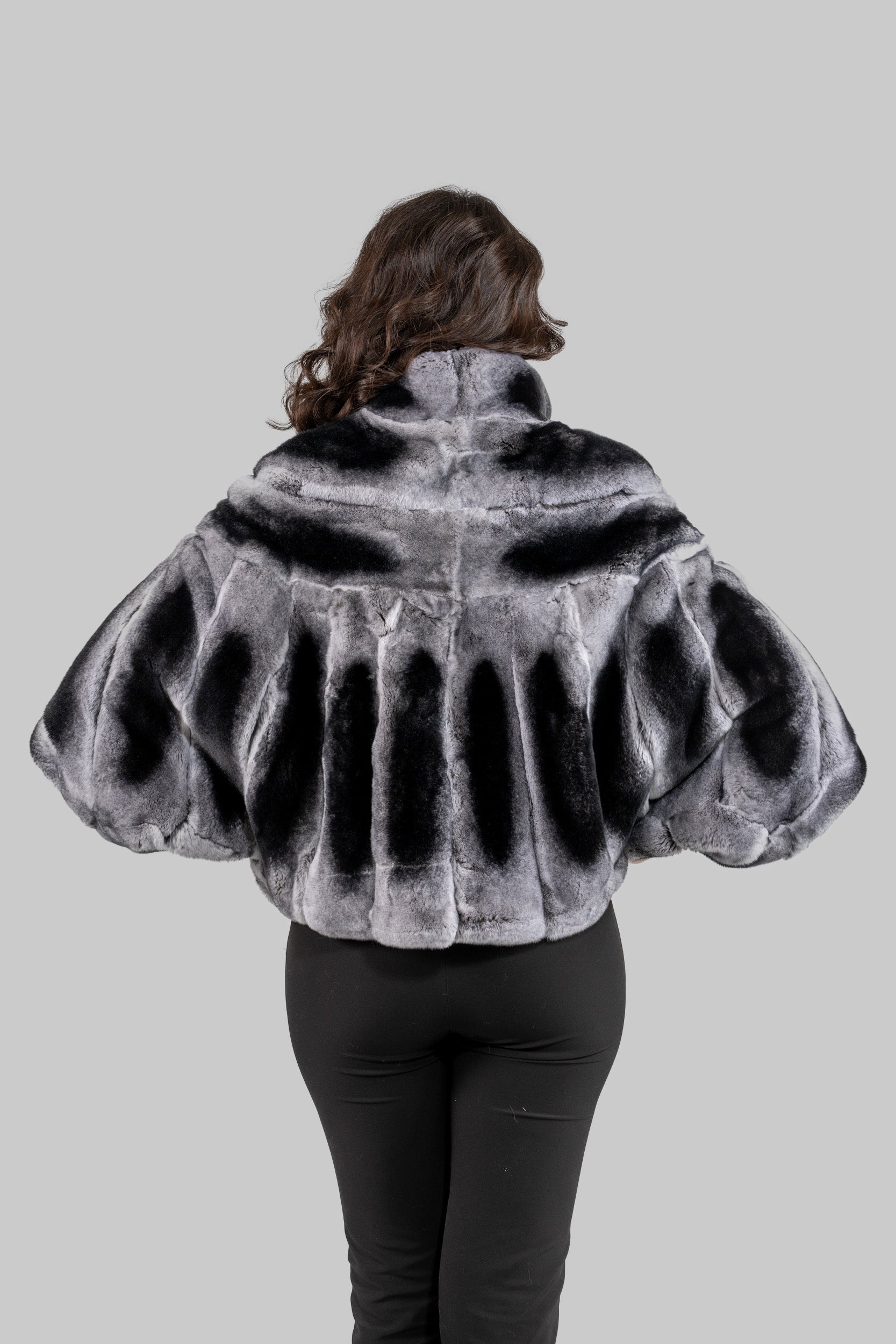 Natural Rex Rabbit Fur Cape with Stand Collar 1009