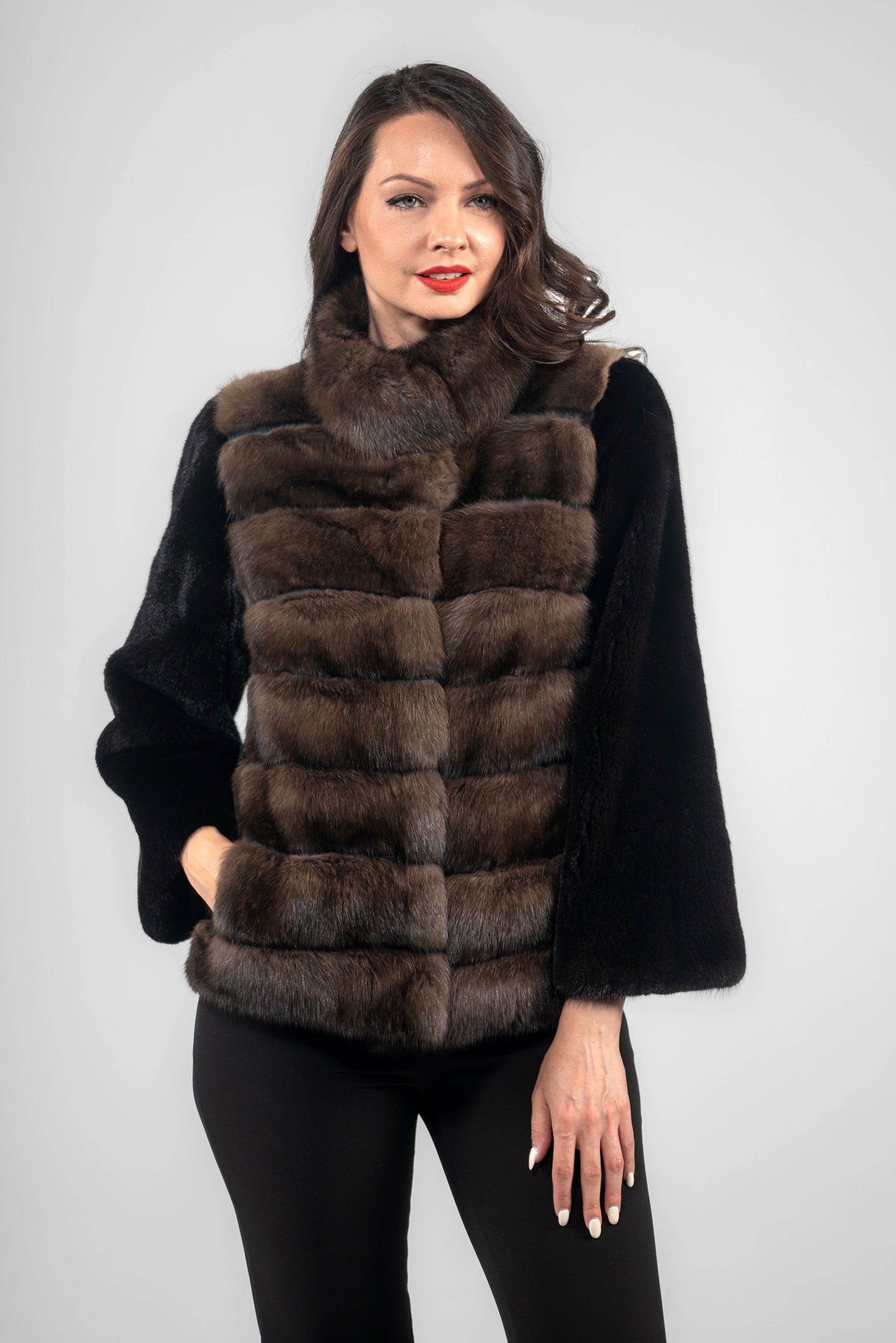 Blackglama Mink Jacket with Stand Collar and Russian Sable Trim P/K16C739