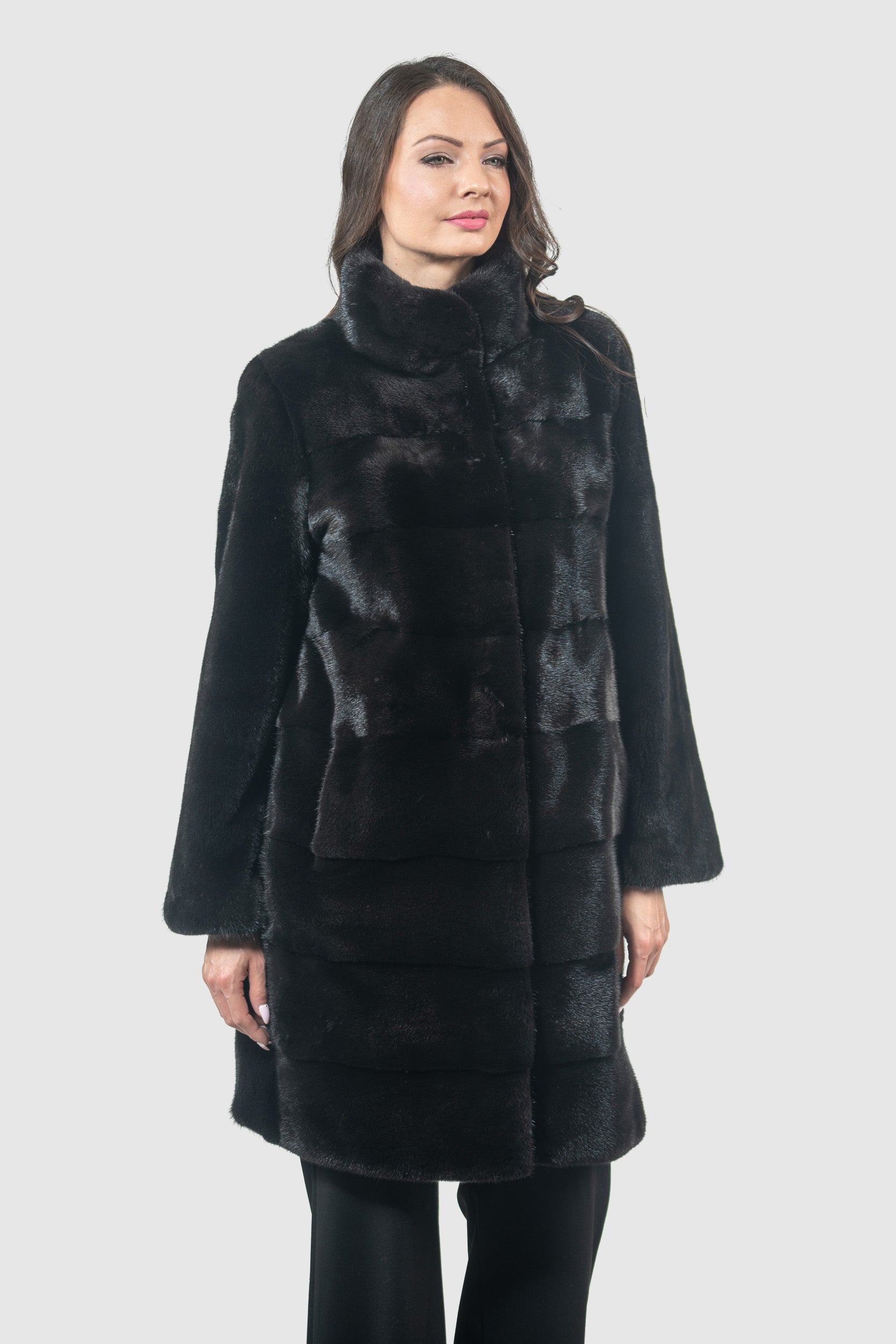 Blackglama Mink Half Coat With Stand Collar & Let Out Back L/O13C350