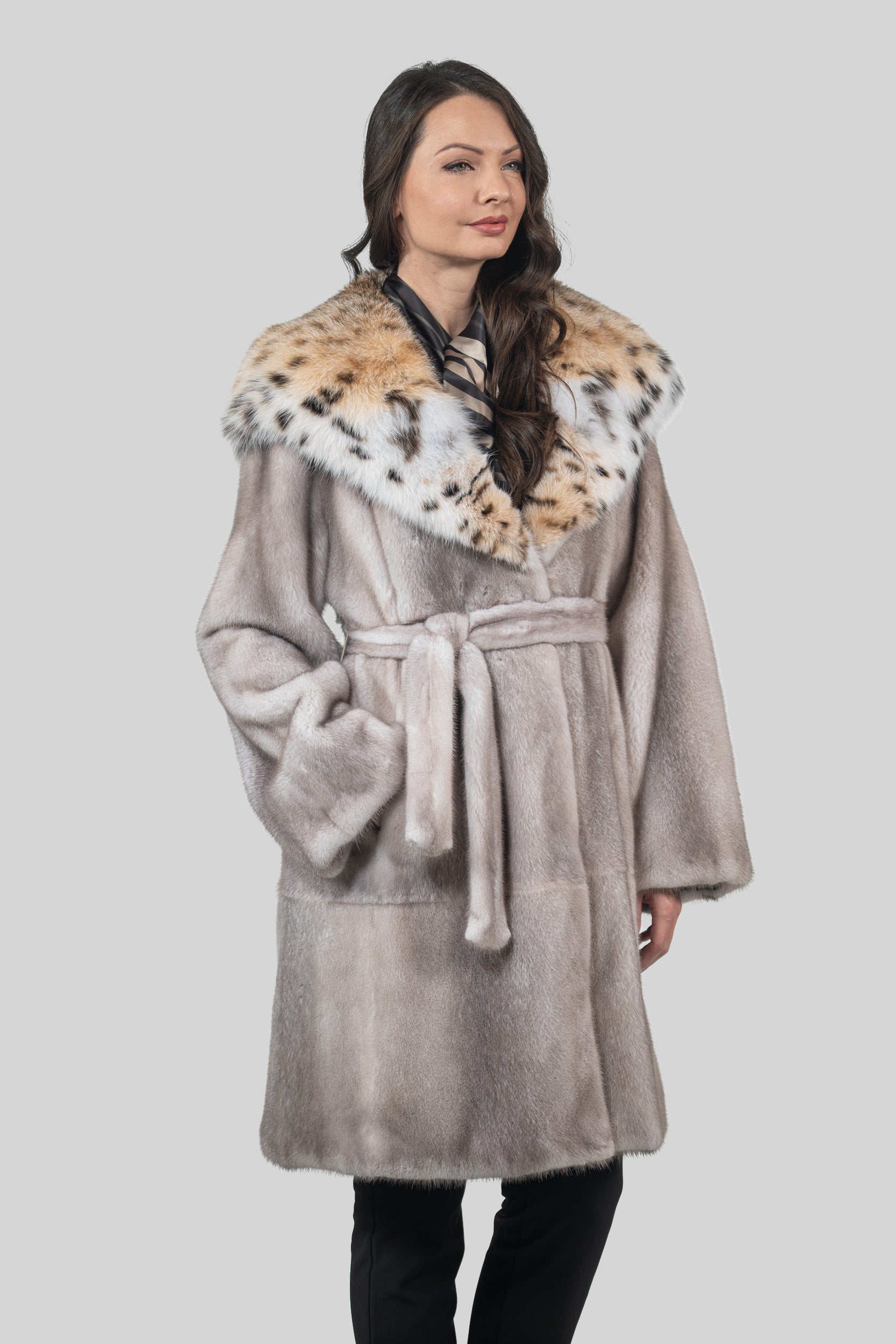 Silver Blue Mink Coat with Bobcat Hood S/S13C978