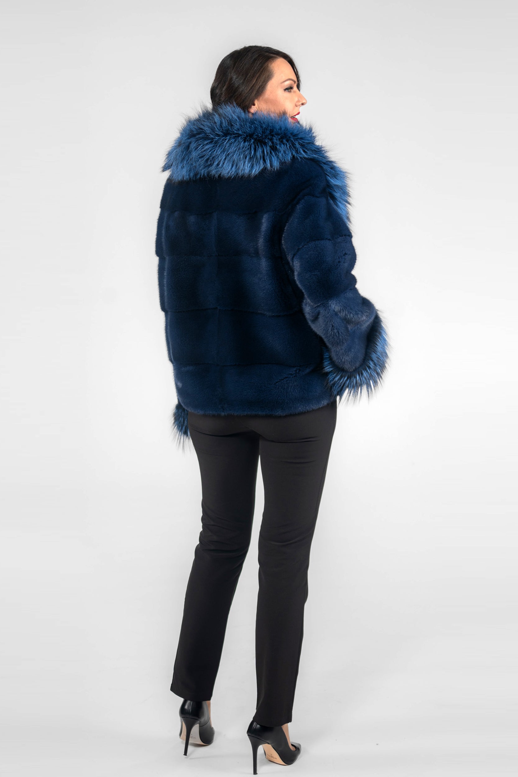 Blue Jean Mink Jacket with Fox Notch Collar P/K13C528S20