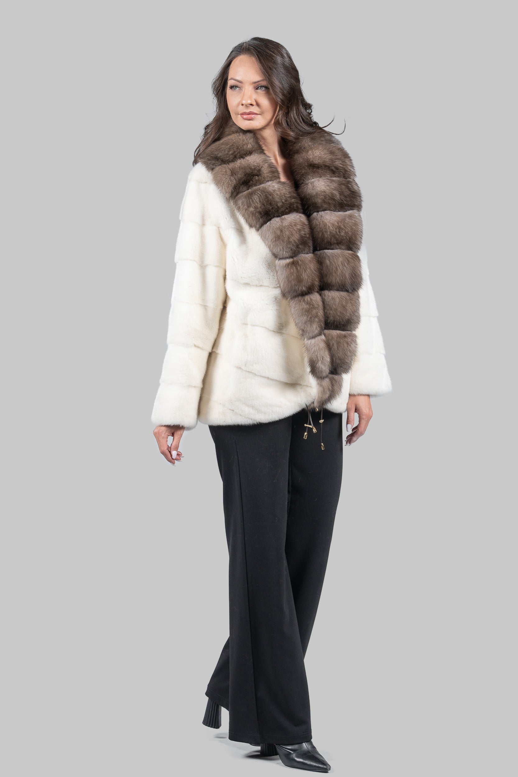 Pearl Mink Jacket with Extended Sable Shawl Collar V/K19C123