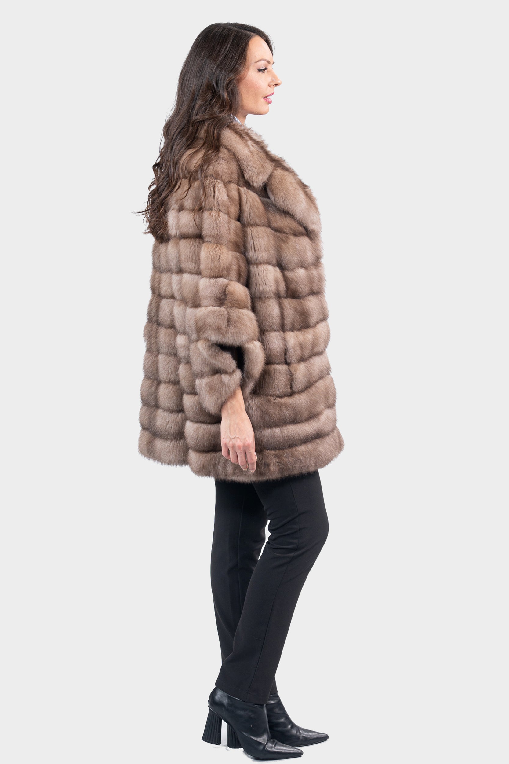 Graphite Russian Sable Cape with Notch Collar P/K13C929