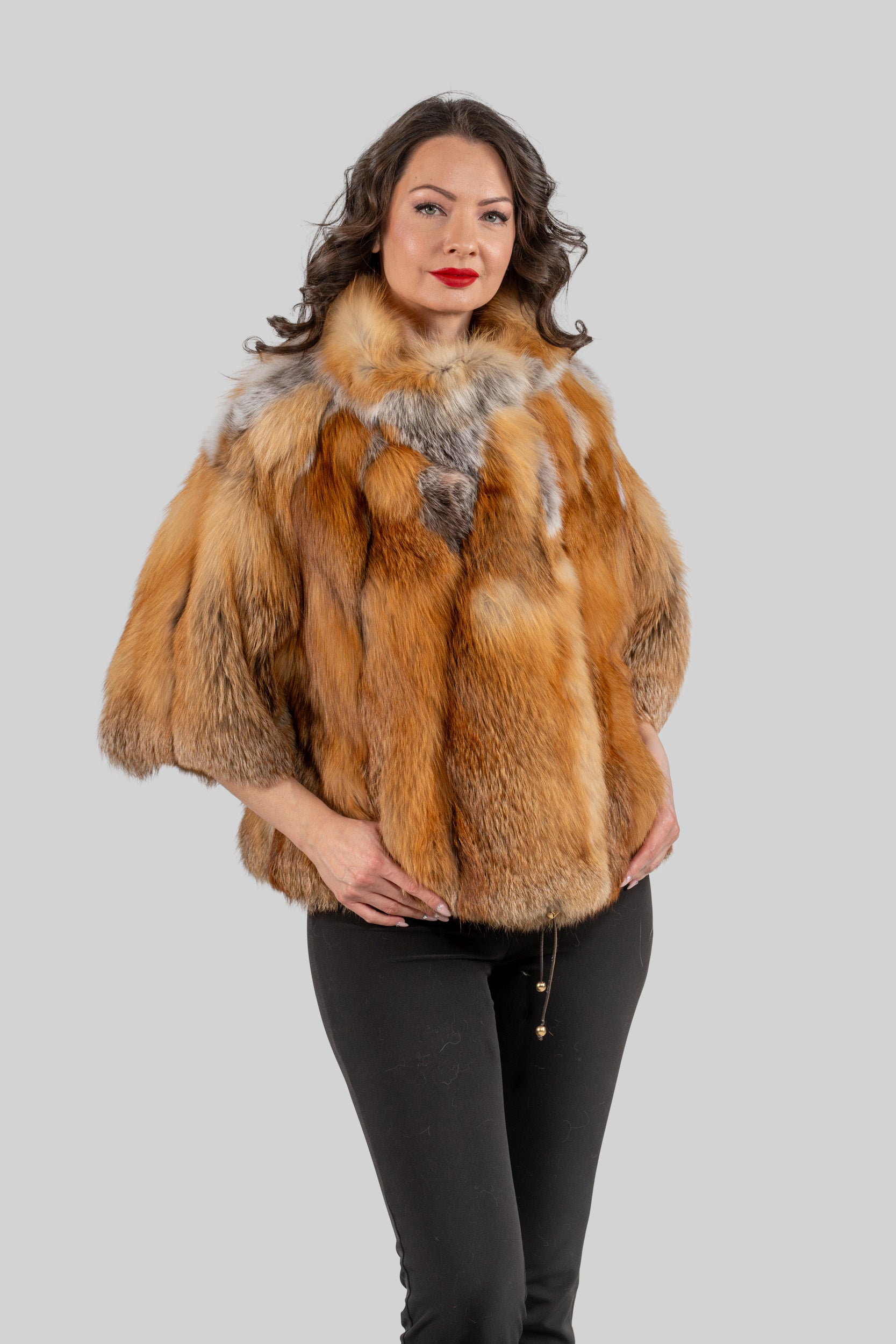 Natural Fox Fur Jacket with Stand Collar 13C139