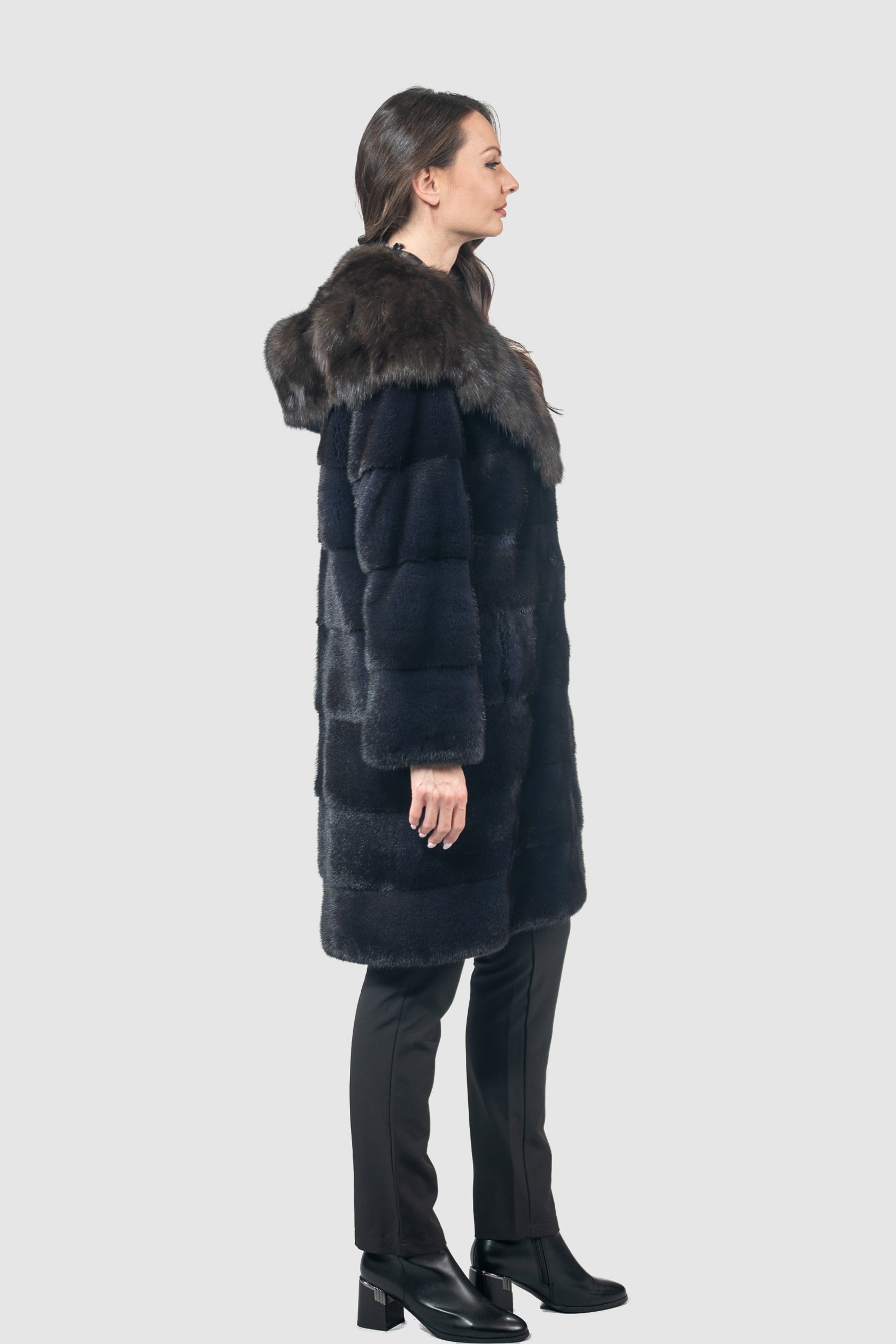 Purple Mink Half Coat with Russian Sable Hood P/K13C540