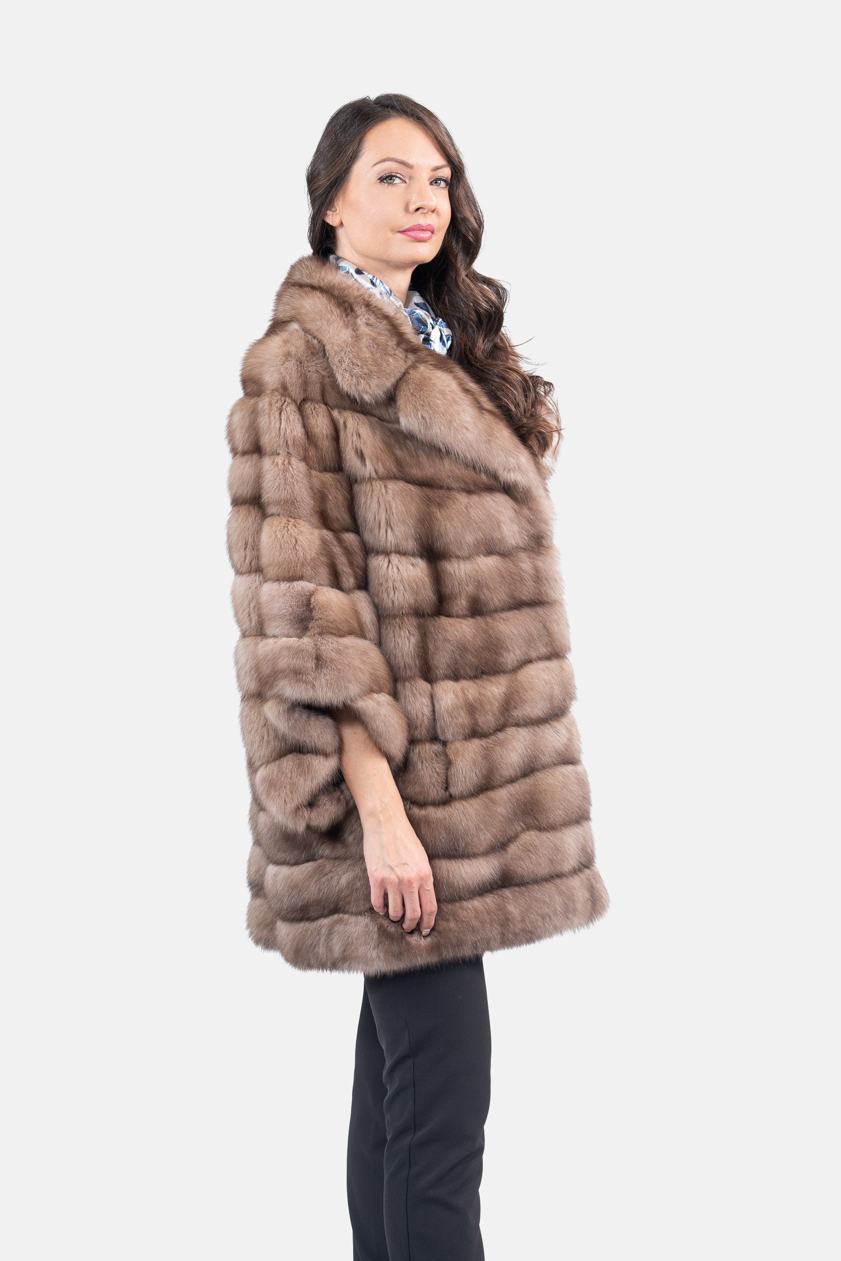 Graphite Russian Sable Cape with Notch Collar P/K13C929