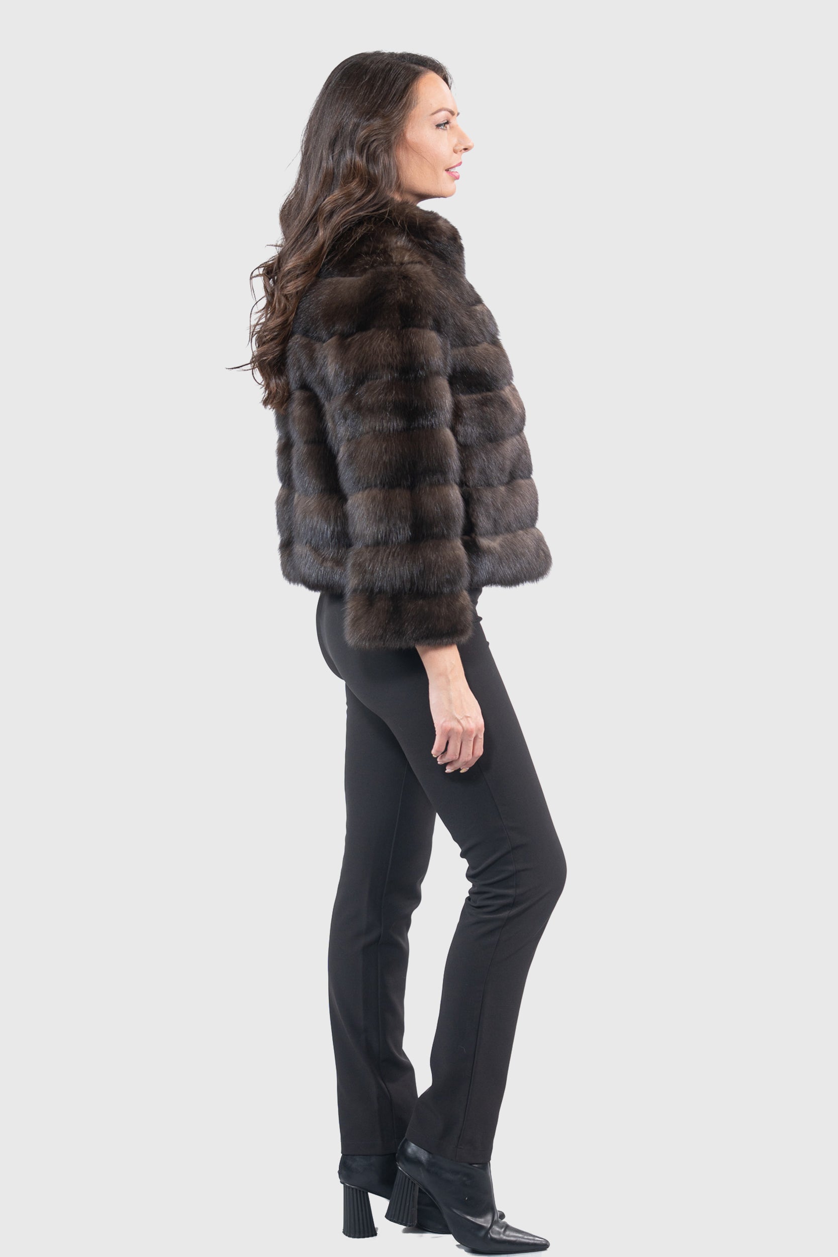 Dark Russian Sable Jacket with Stand Collar P/K13C528