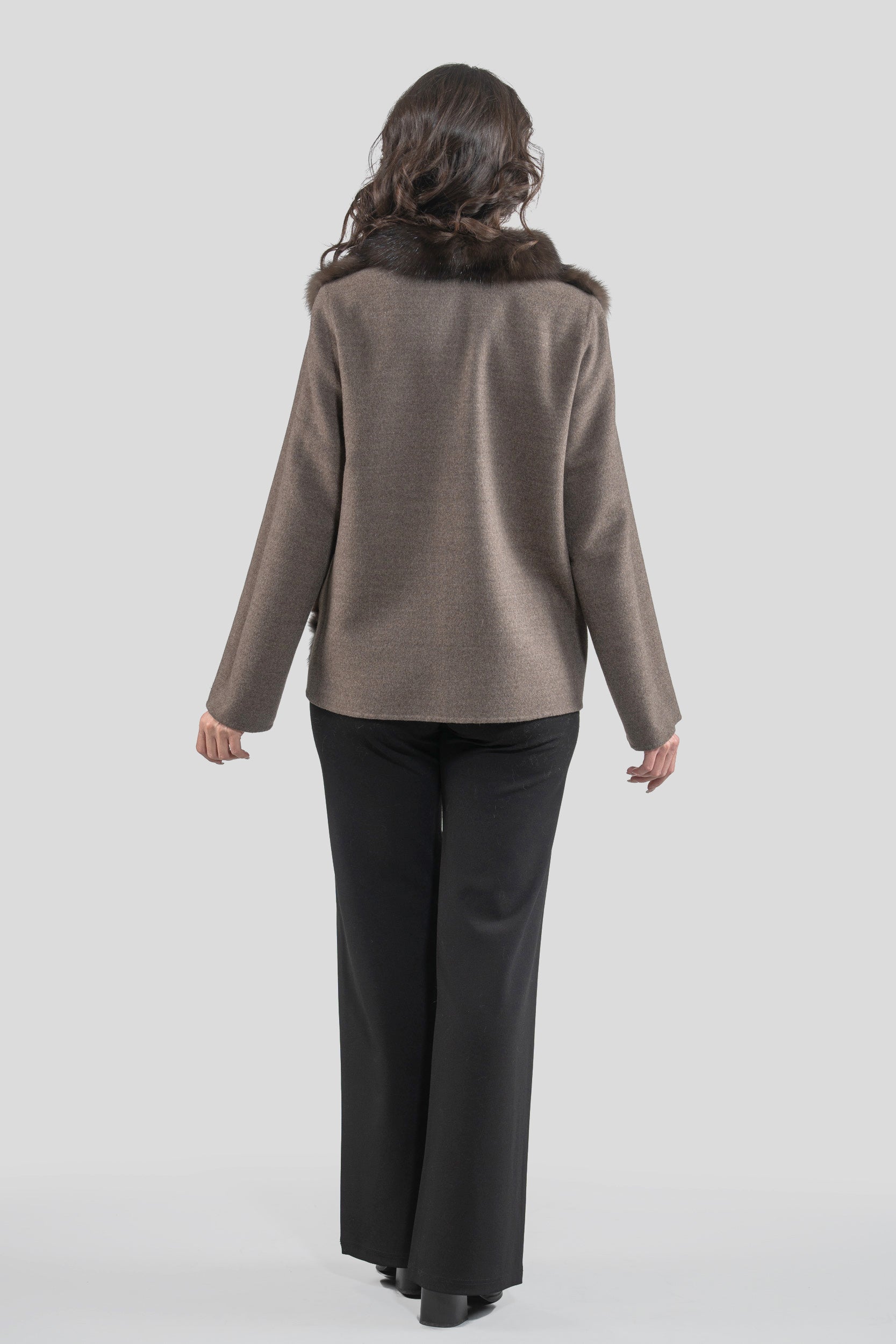 Brown Grey Cashmere Jacket with Baumarten Fur Trim 17C8003G530