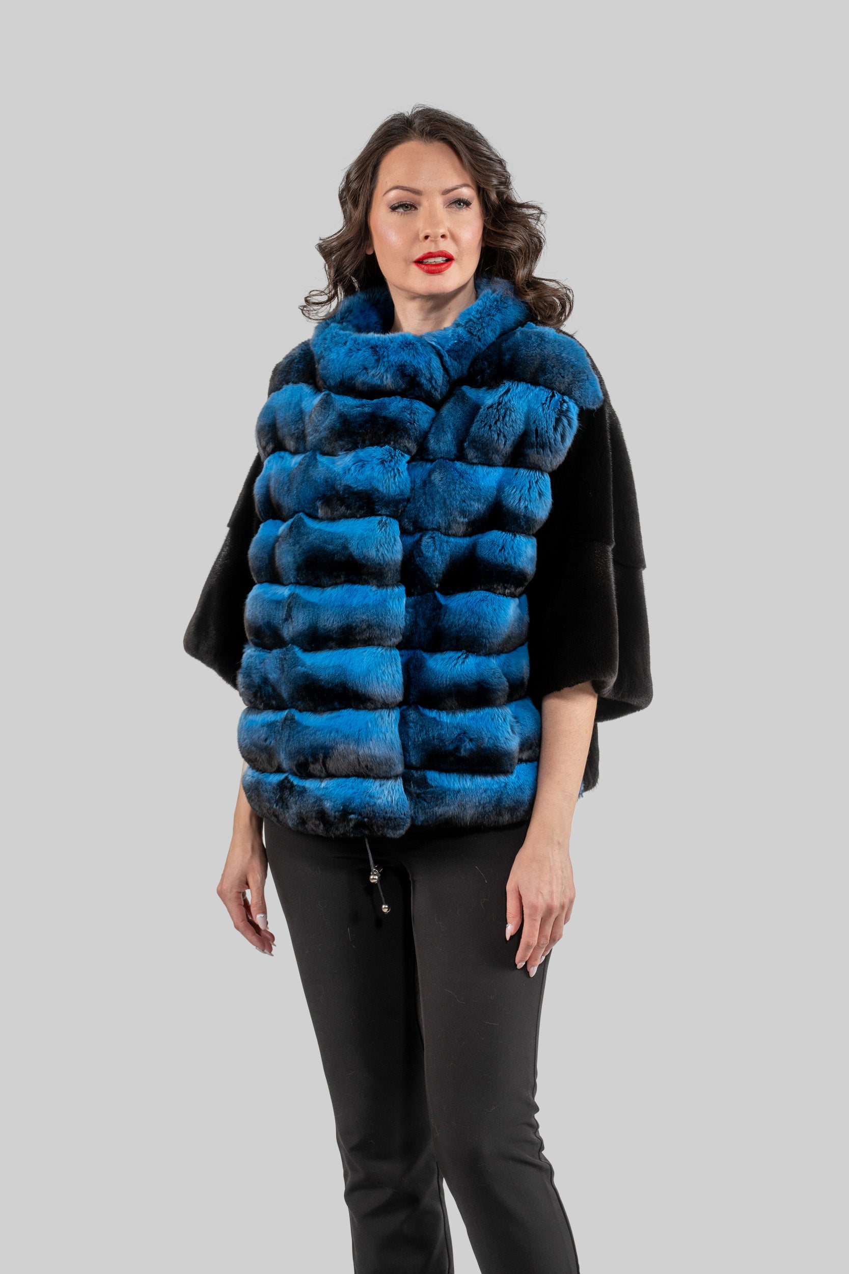 Bluejean Chinchilla Short Jacket with Blackglama Mink Trim P/K13C139