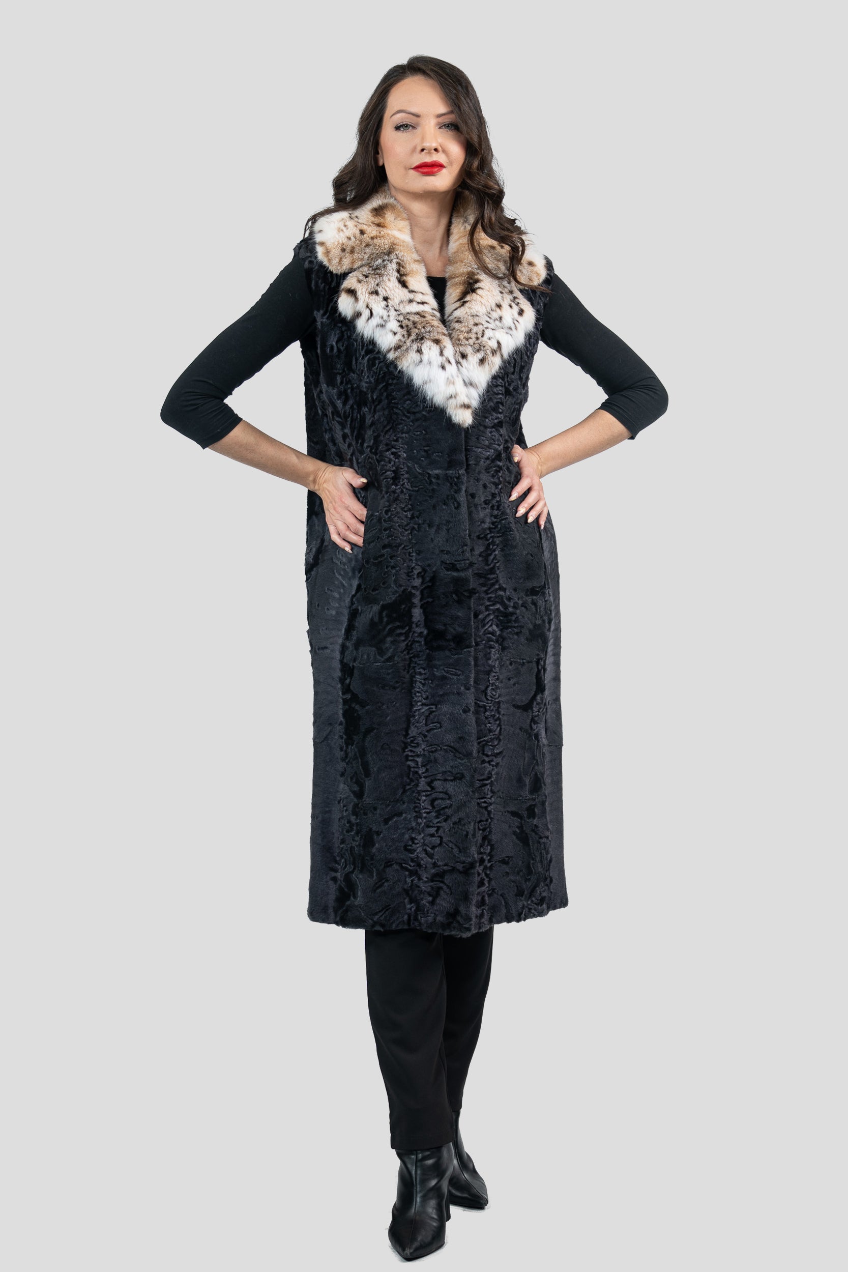 Gray Moon Swakara Vest with Bobcat Notch Collar S/S13c519s20