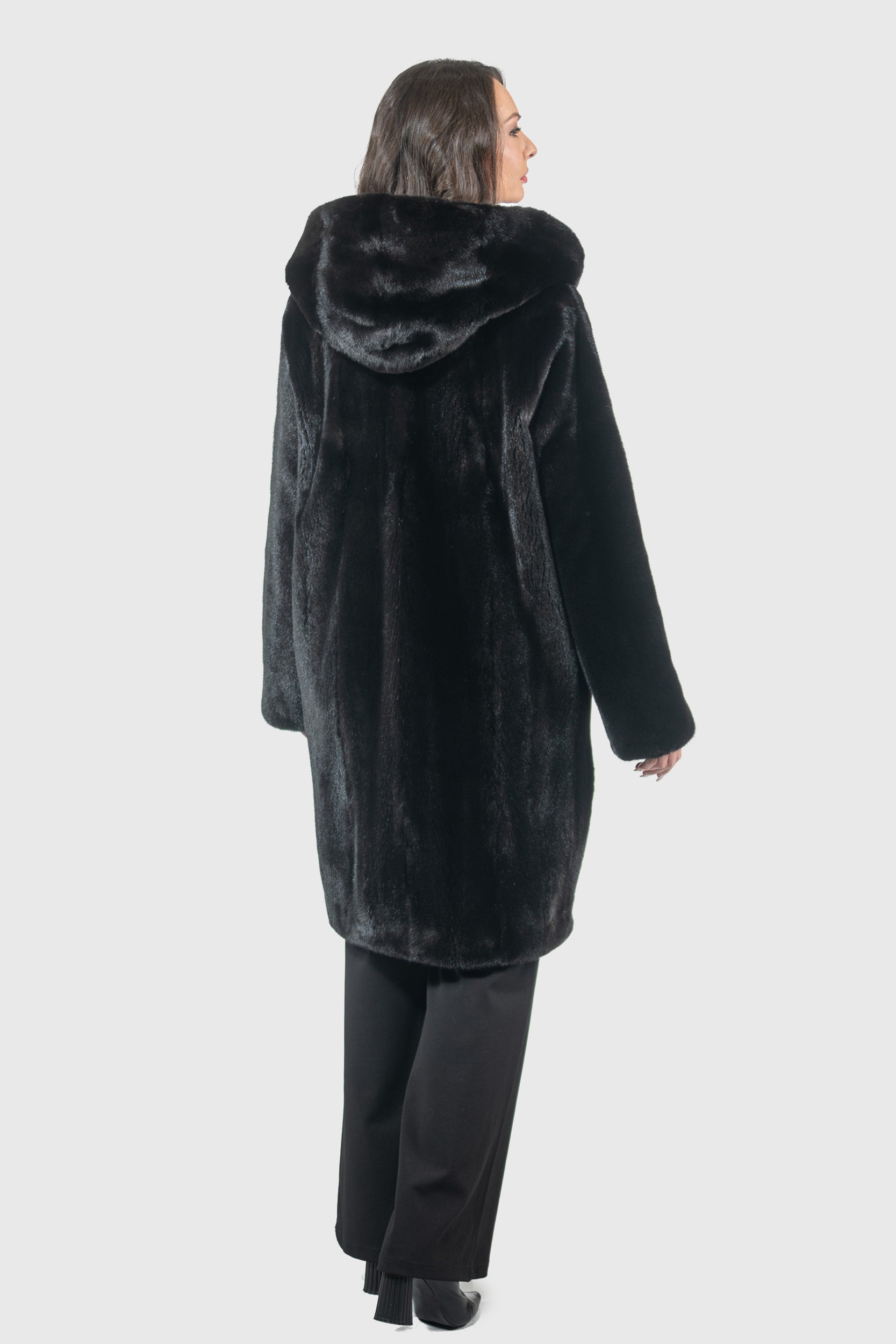 Blackgalama Mink Hooded Half Coat L/O13C561
