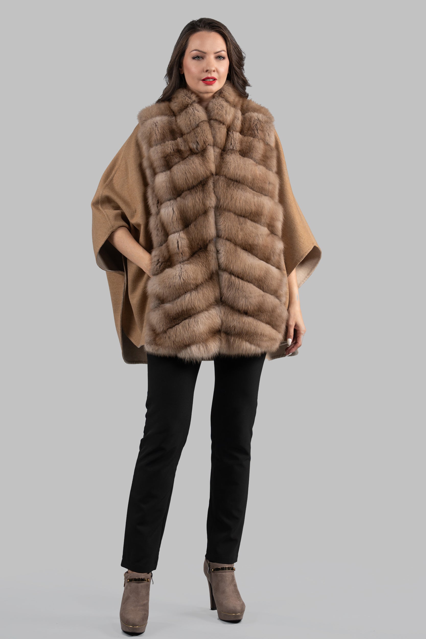 Beige Ecru Cashmere Cape with Baumarten Trim 18M950