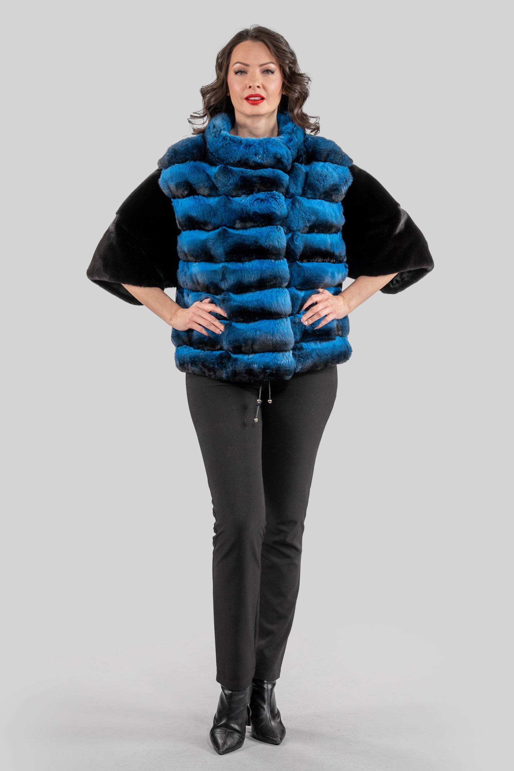 Bluejean Chinchilla Short Jacket with Blackglama Mink Trim P/K13C139