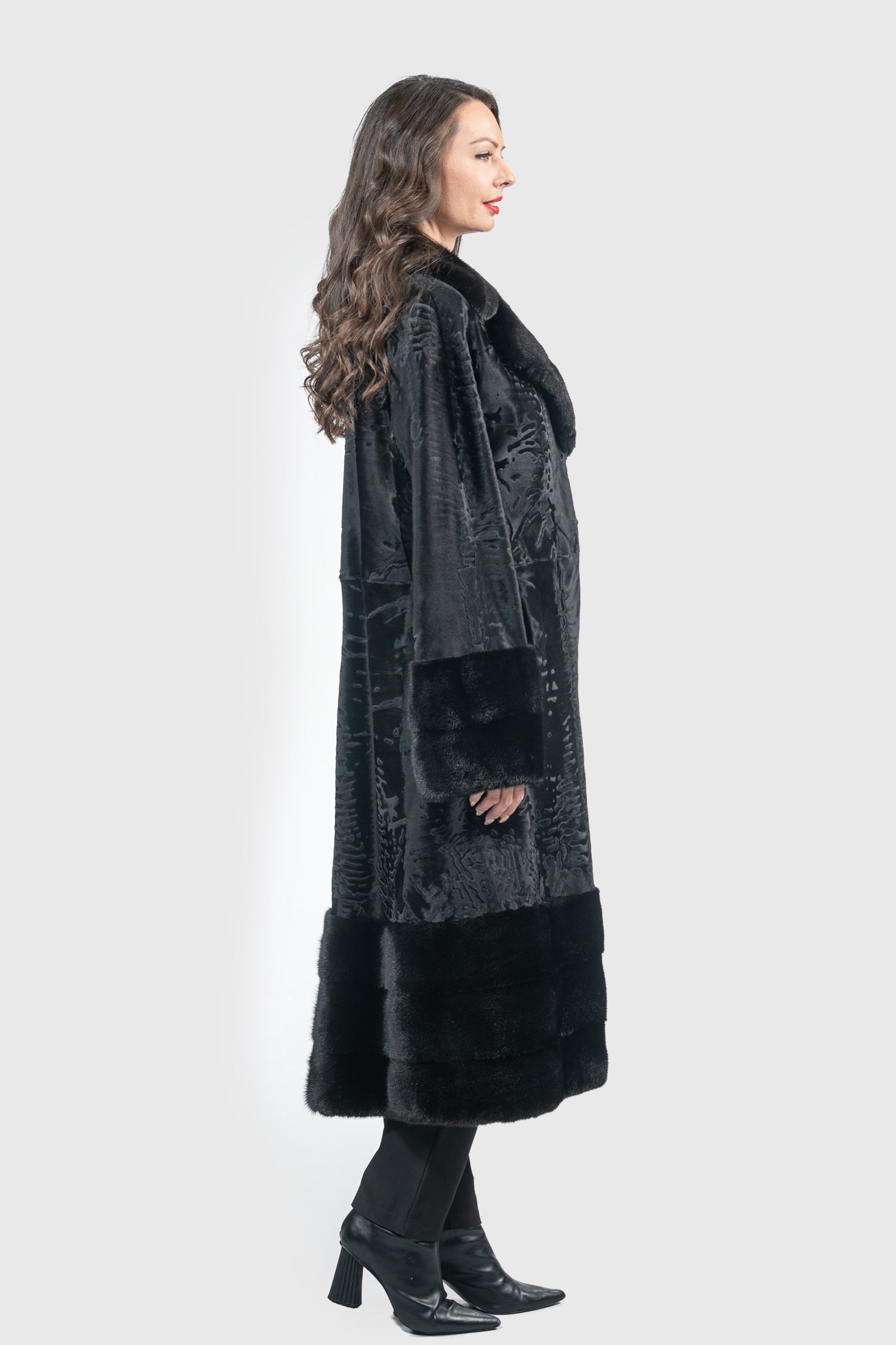 Black Swakara Coat with Mink Trim S/S13C976
