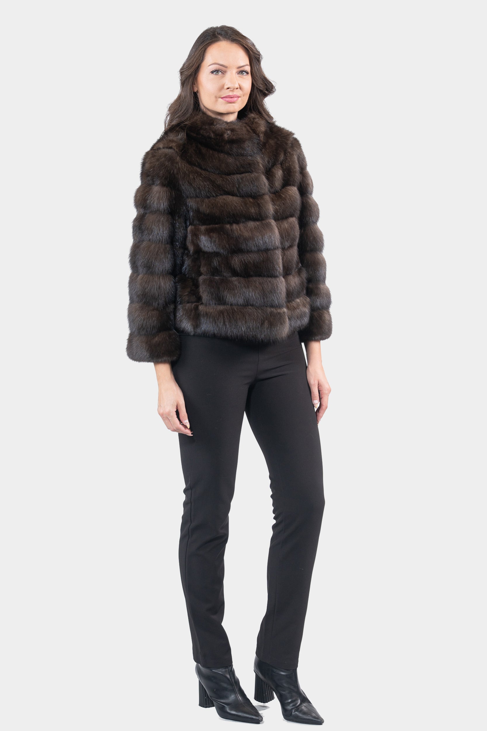 Dark Russian Sable Jacket with Stand Collar P/K13C528