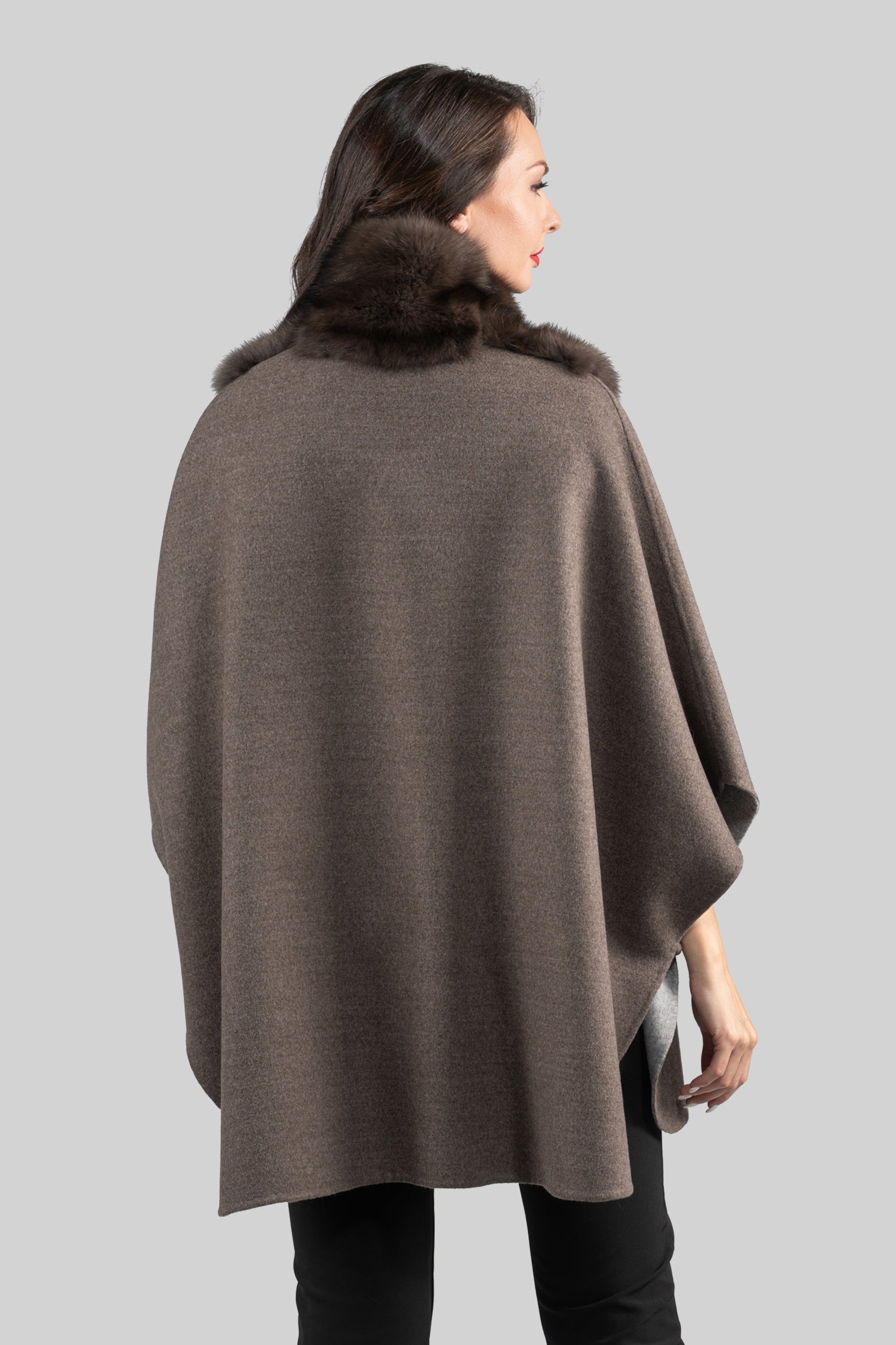 Brown Gray Cashmere Cape with Russian Sable Trim 18M950