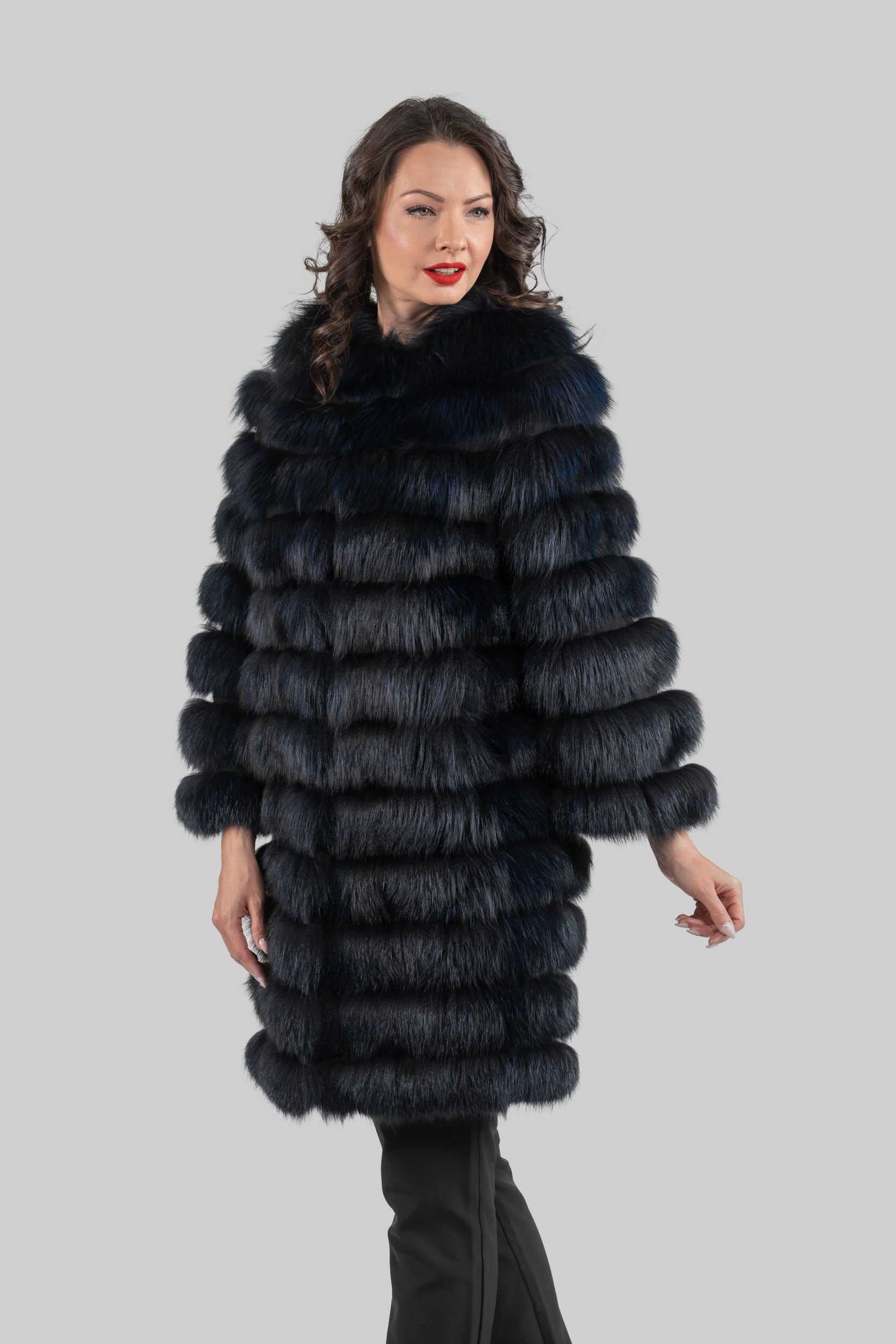Grey Cashmere Half Coat & Vest with Swakara Fur Trim 17C8003