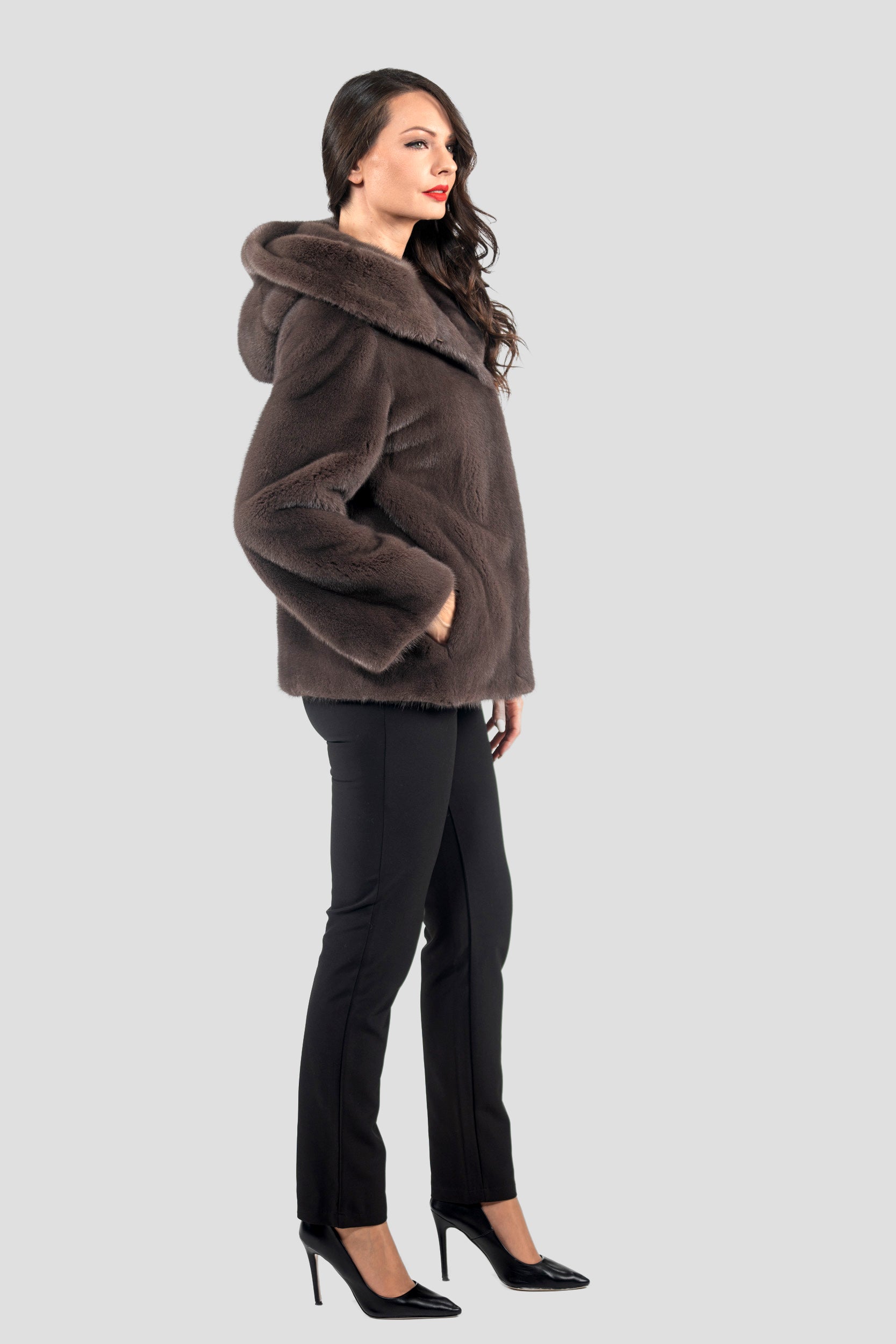 Wood Mink Jacket with Attached Hood L/O13C543H