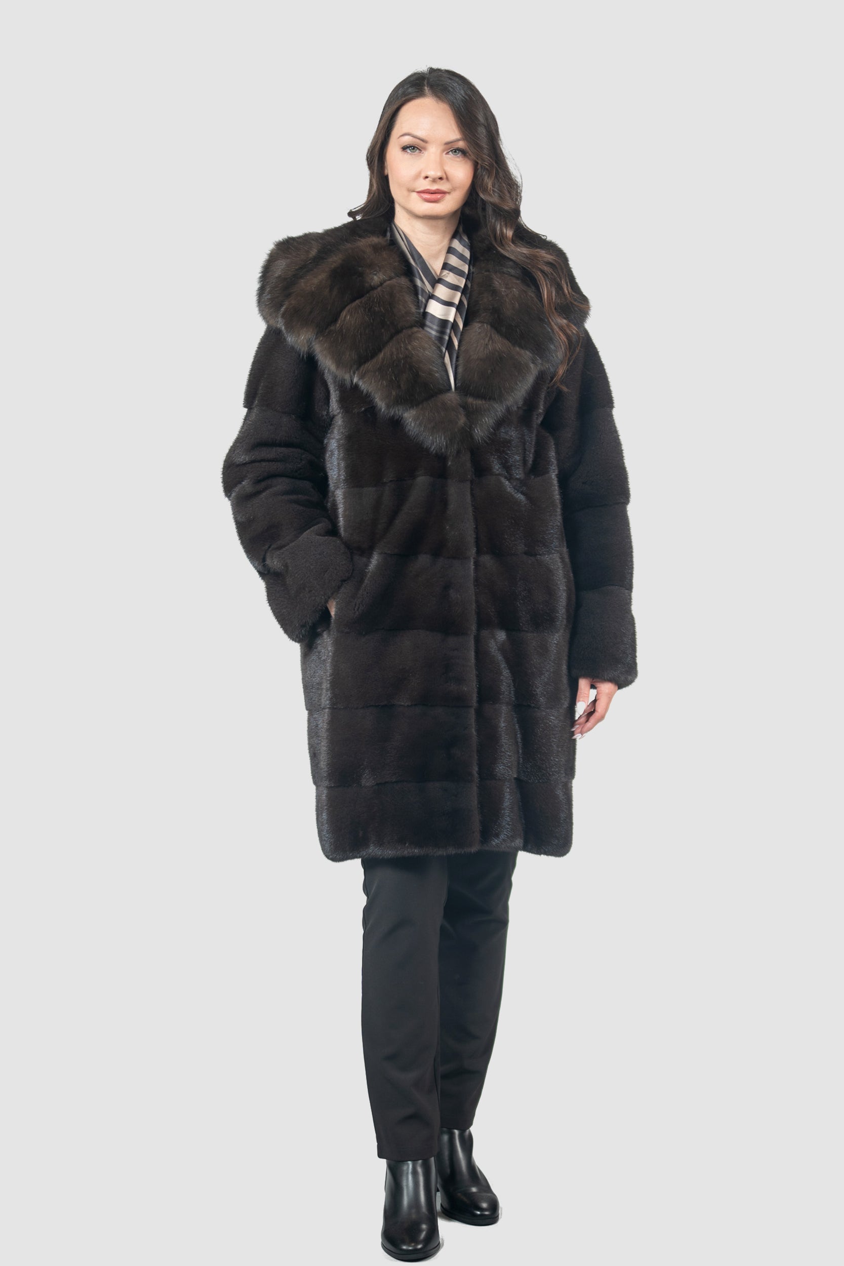Grigio Mink Half Coat with Russian Sable Hood P/K13C540