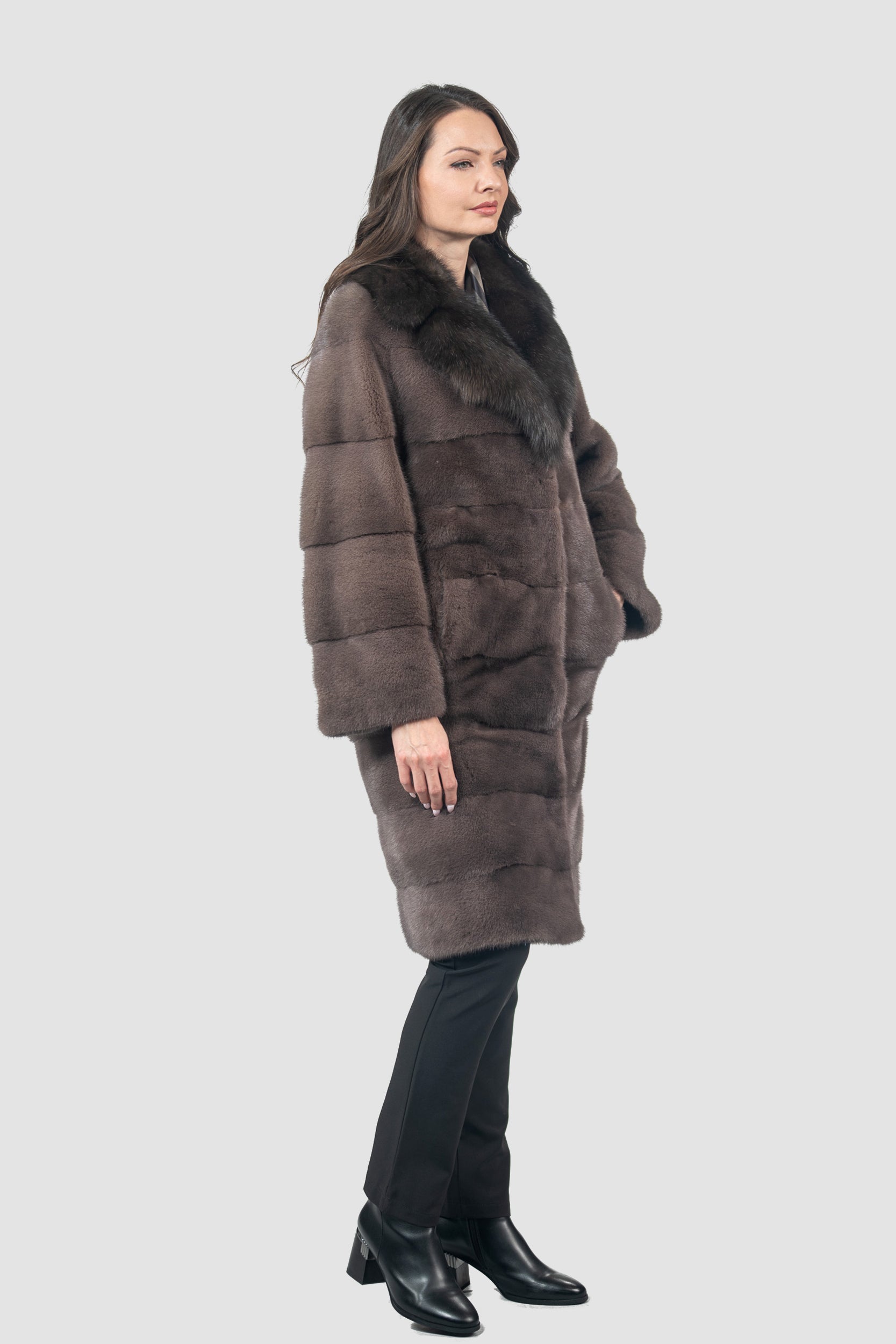 Wood Mink Half Coat with Russian Sable Notch Collar P/K13c530s20