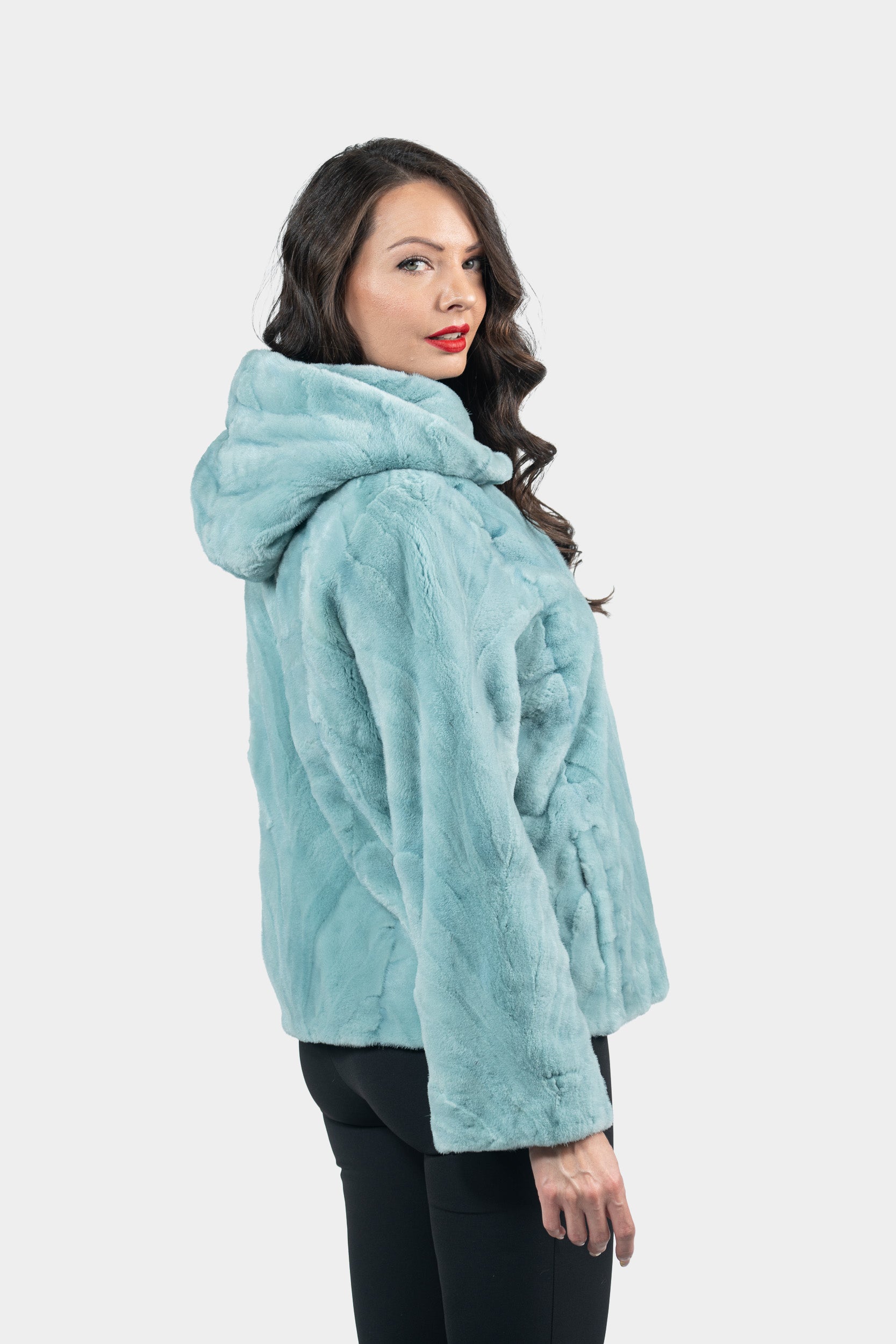 Mint Mink Pieced Hooded Jacket 13C543