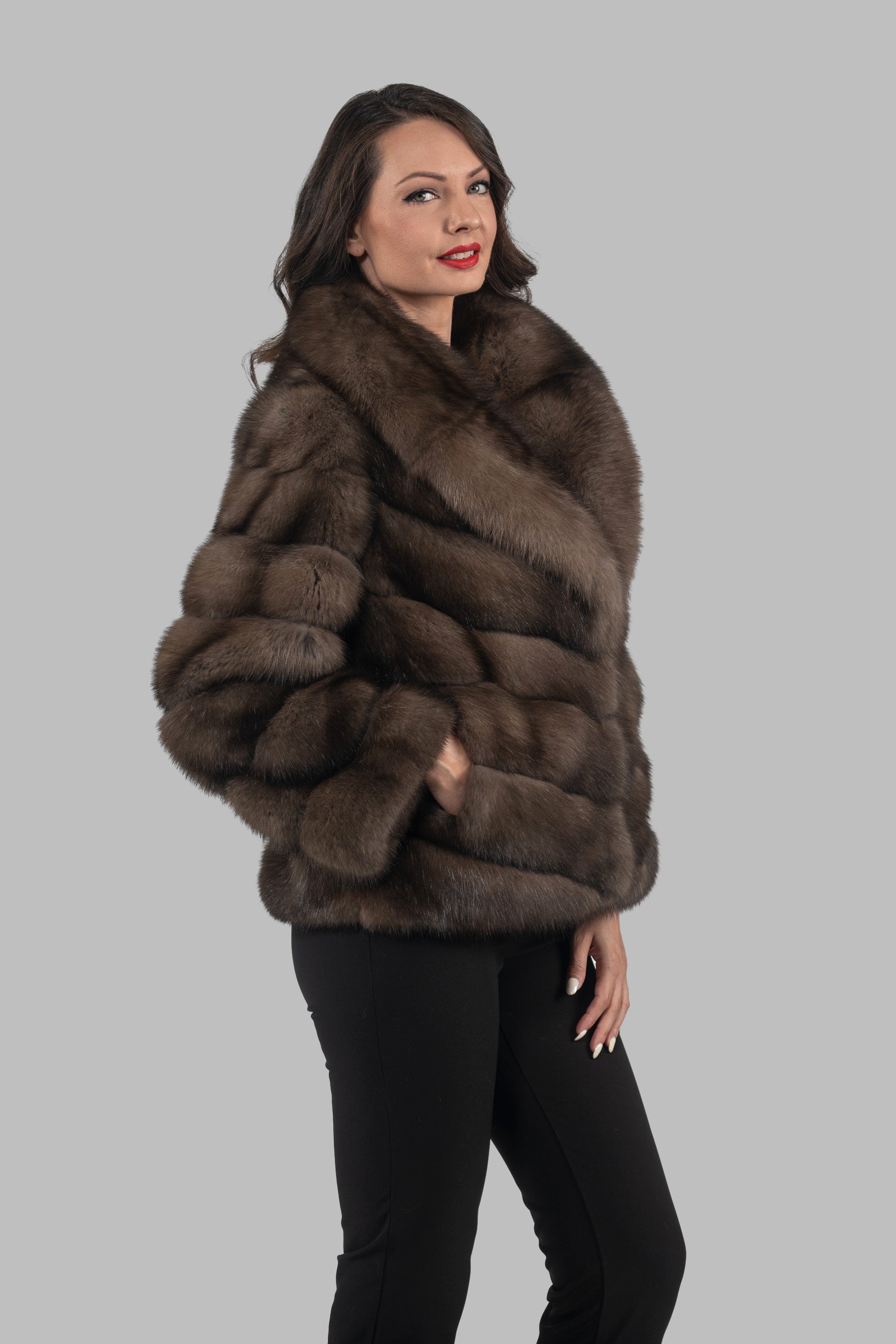 Titanium Russian Sable Jacket with Full Skin Notch Collar V/K13C528C17