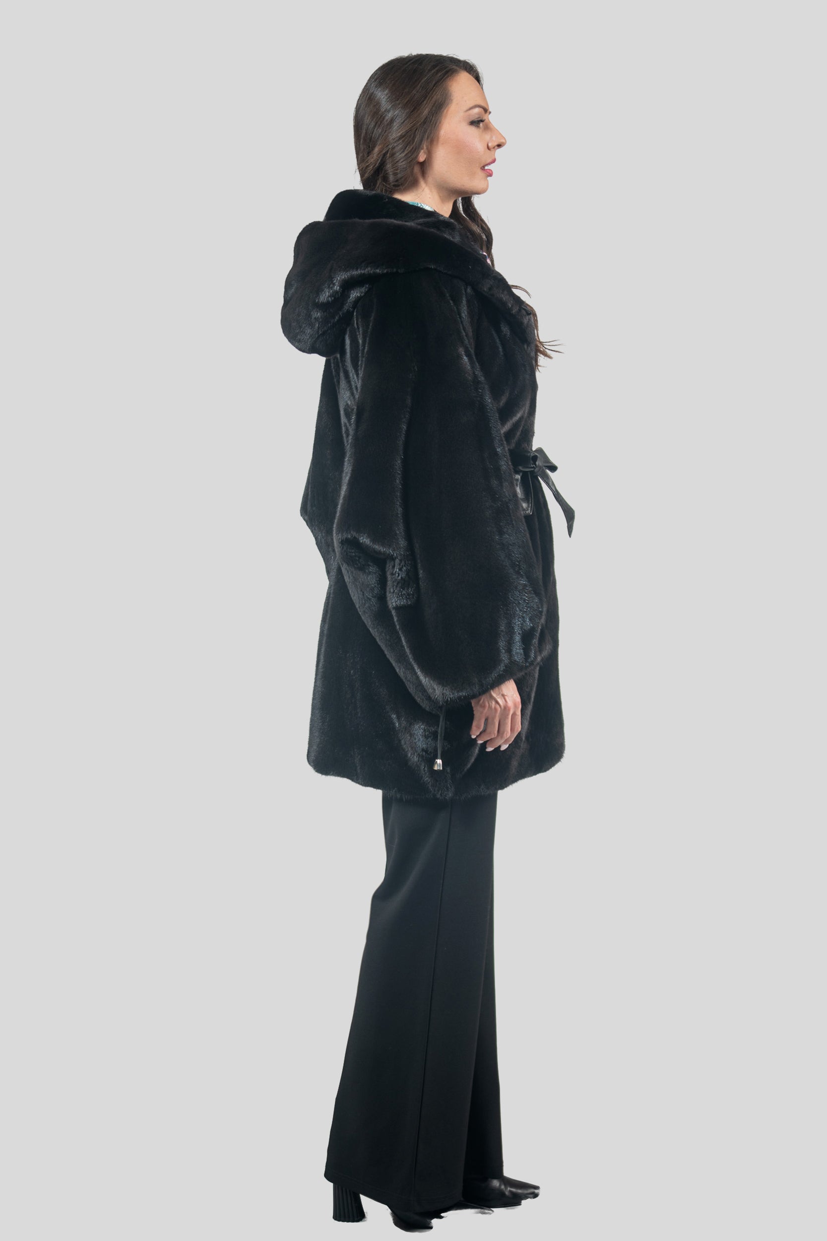 Blackglama Mink Hooded Let-Out Half Coat L/O18M011H