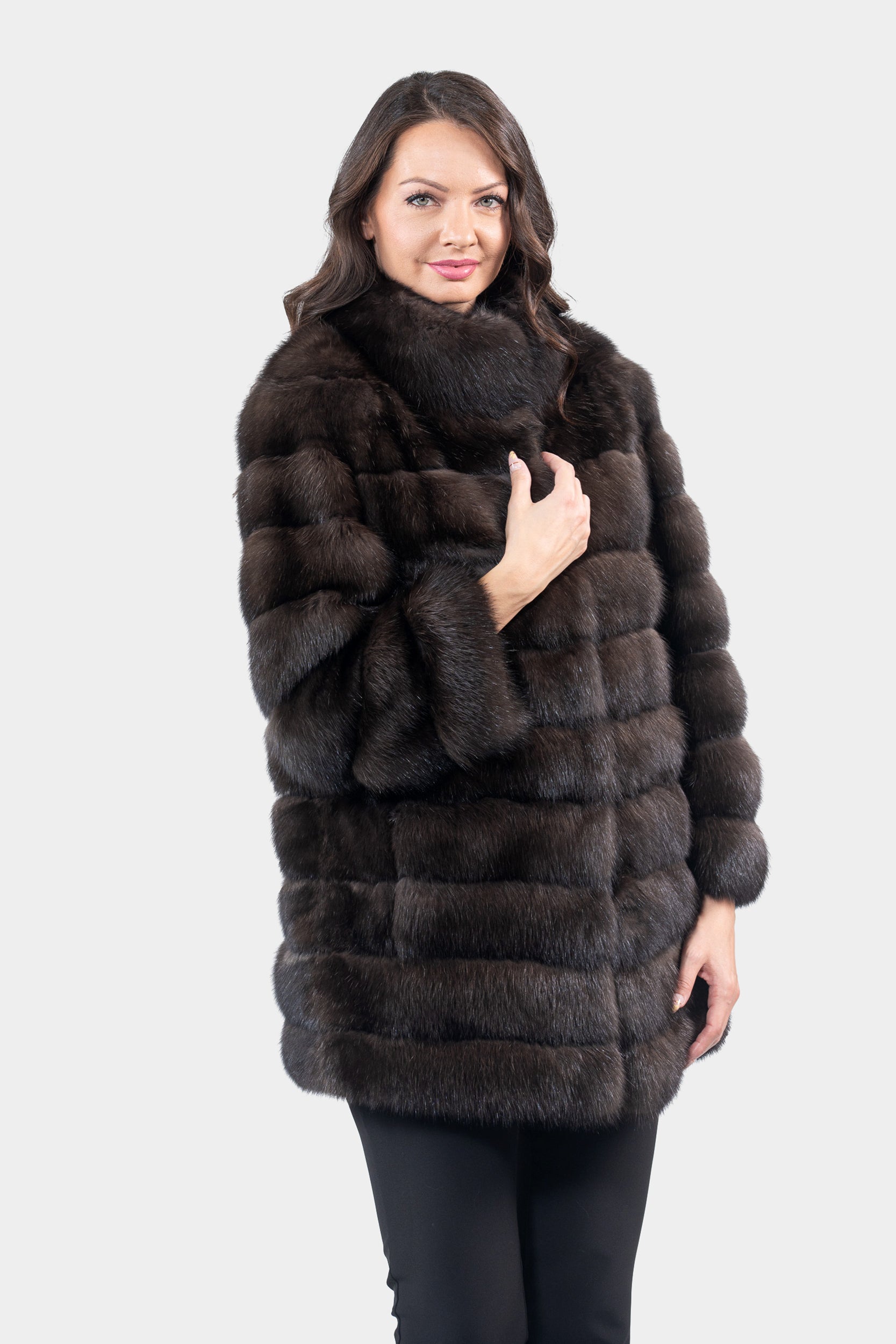 Reversible Dark Russian Sable Half Coat with Stand Collar P/K13C530