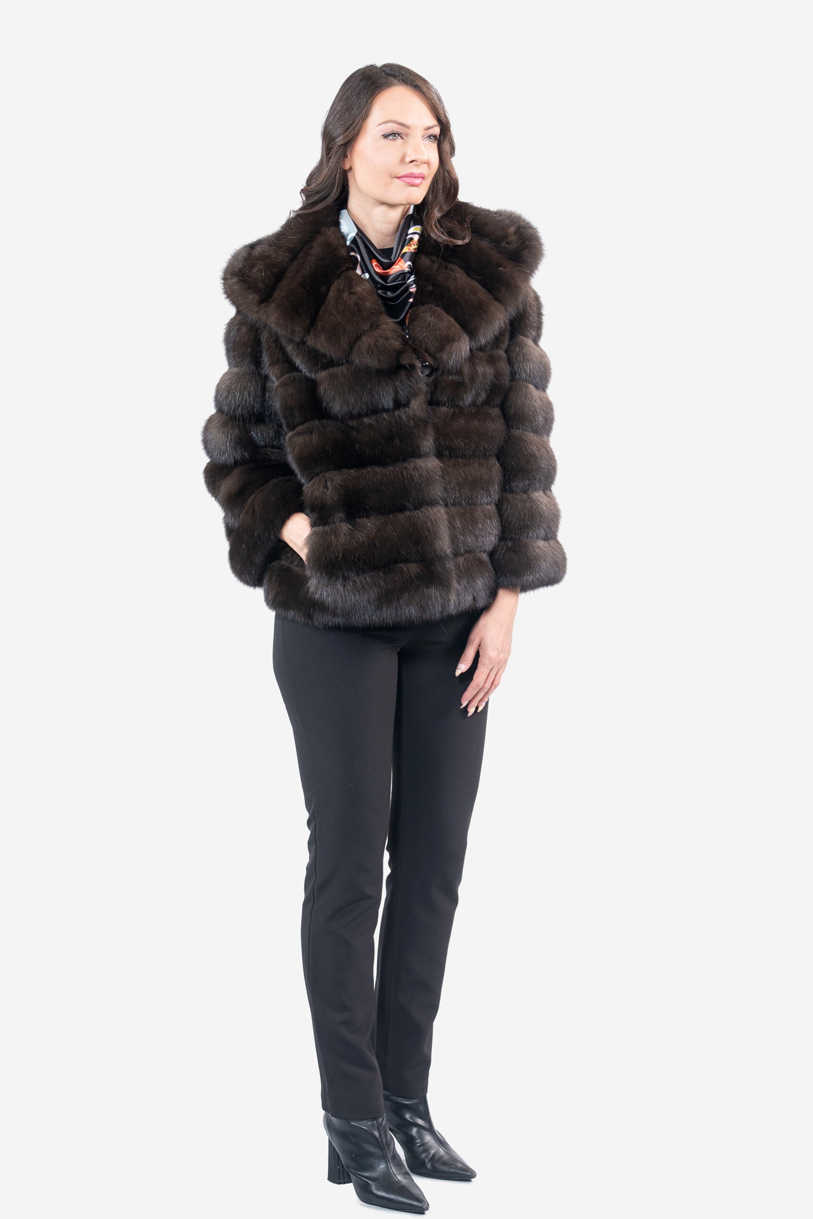 Dark Russian Sable Jacket with Hood P/K13C540