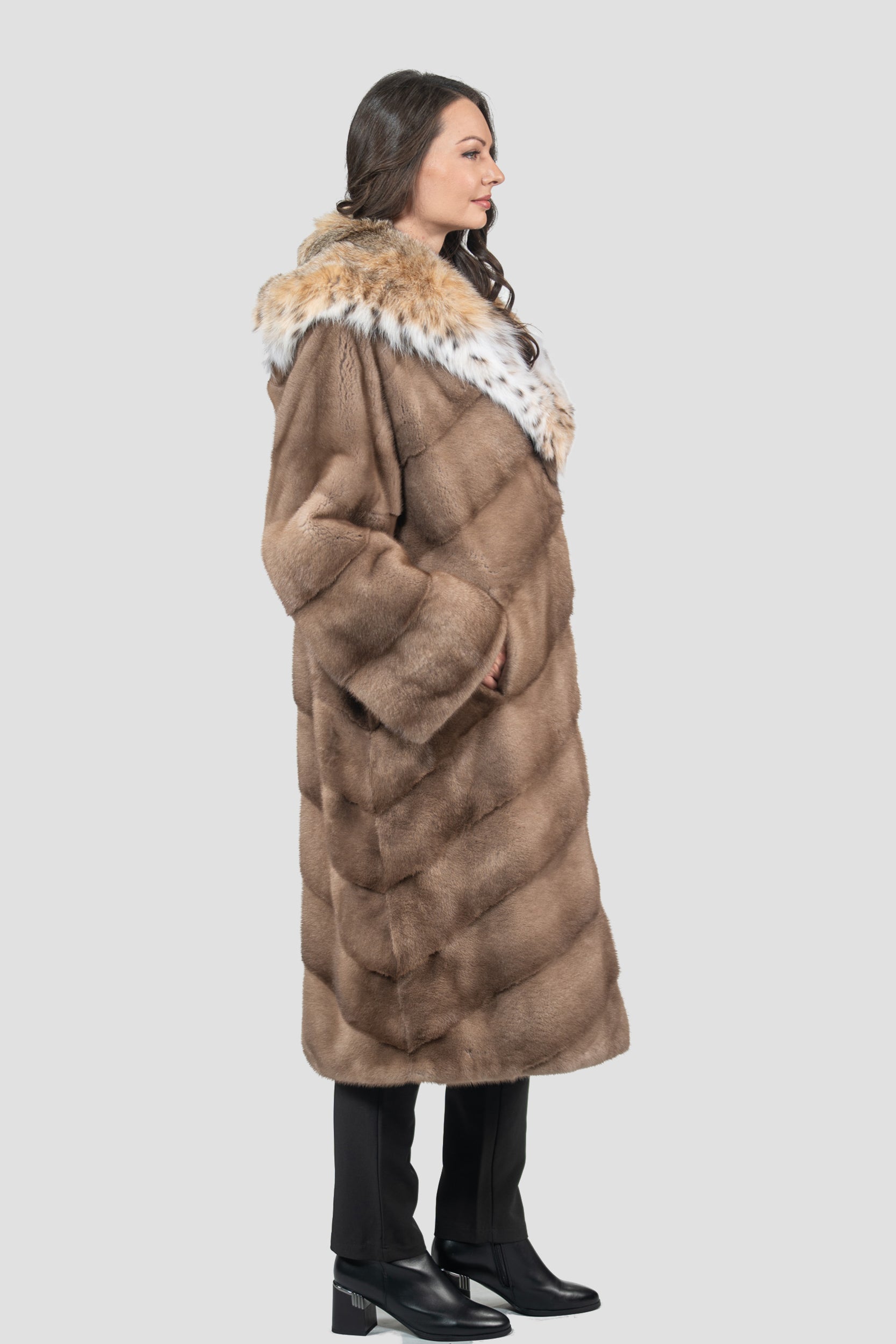 Pastel Mink Coat with Bobcat Hood A/K13C850