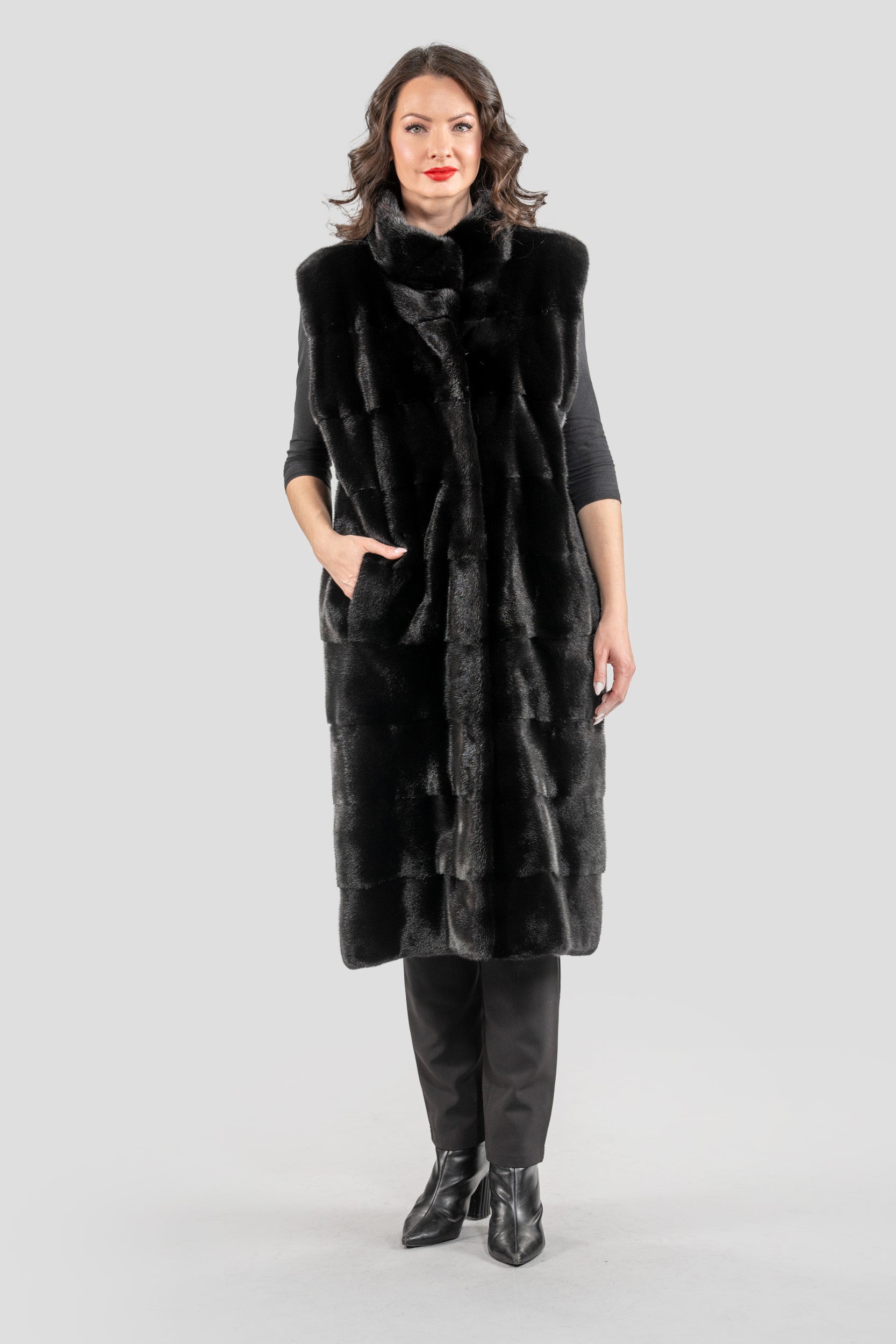 Blackglama Mink Long Vest with Stand Collar P/K13c519g530