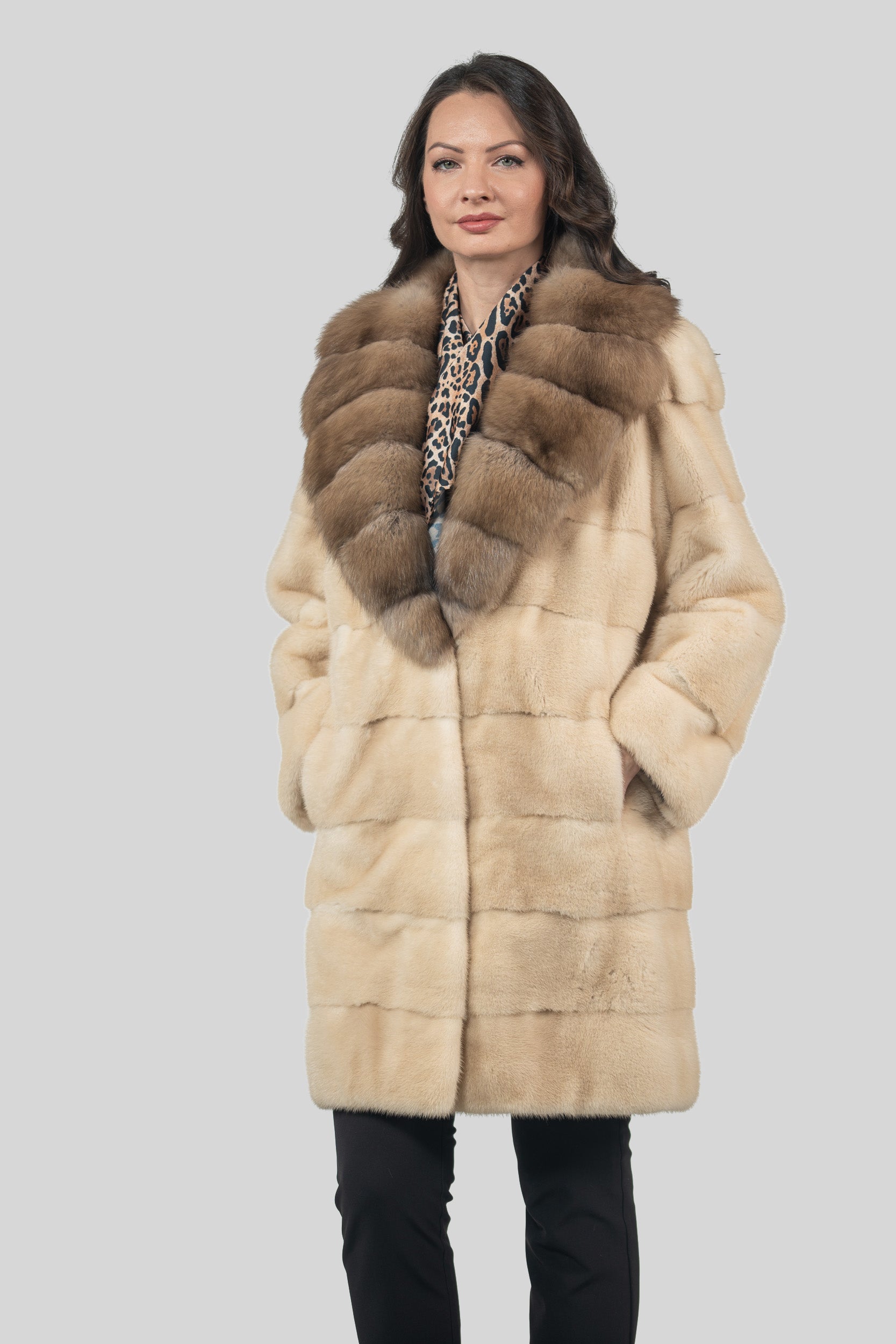Palomino Mink Half Coat With Russian Sable Shawl Collar P/K13C530gC17