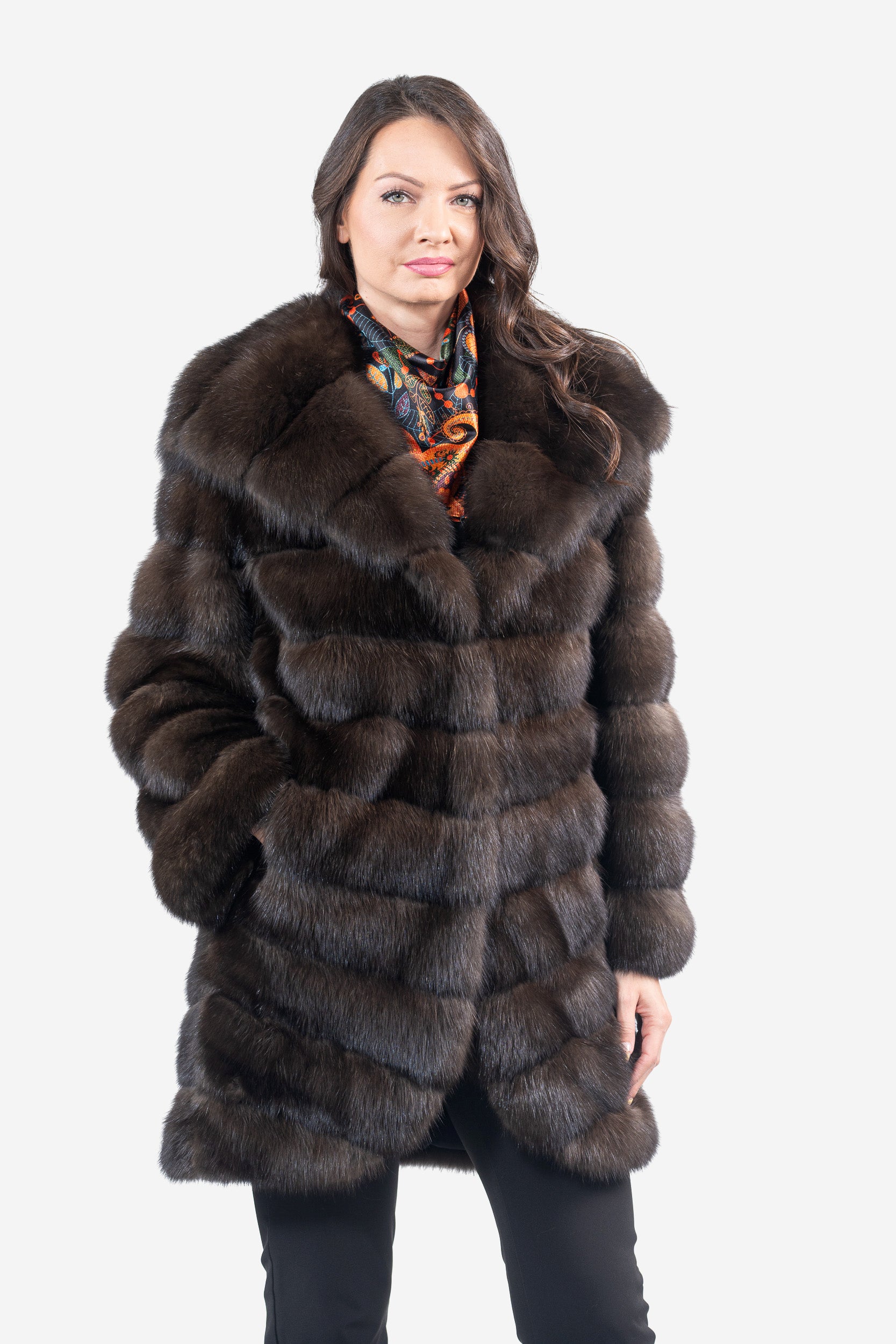 Dark Russian Sable Half Coat with Attached Hood V/K13C540o